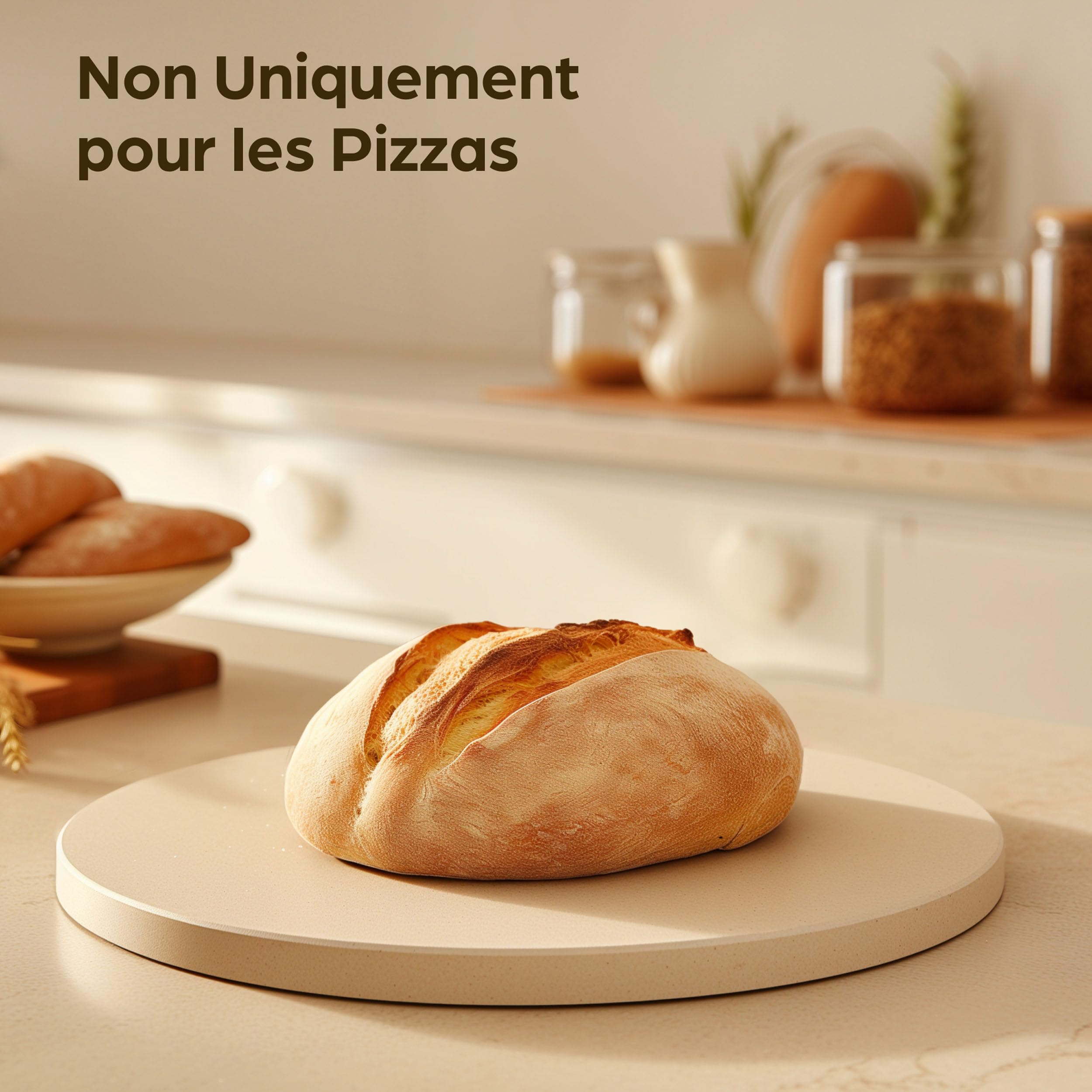 Praknu Pierre a Pizza pour Four - Avec Pelle à Pizza en Bois - Pierre Pizza Ronde en Cordiérite à Four et Barbecue - Pour Pizzas Croustillantes