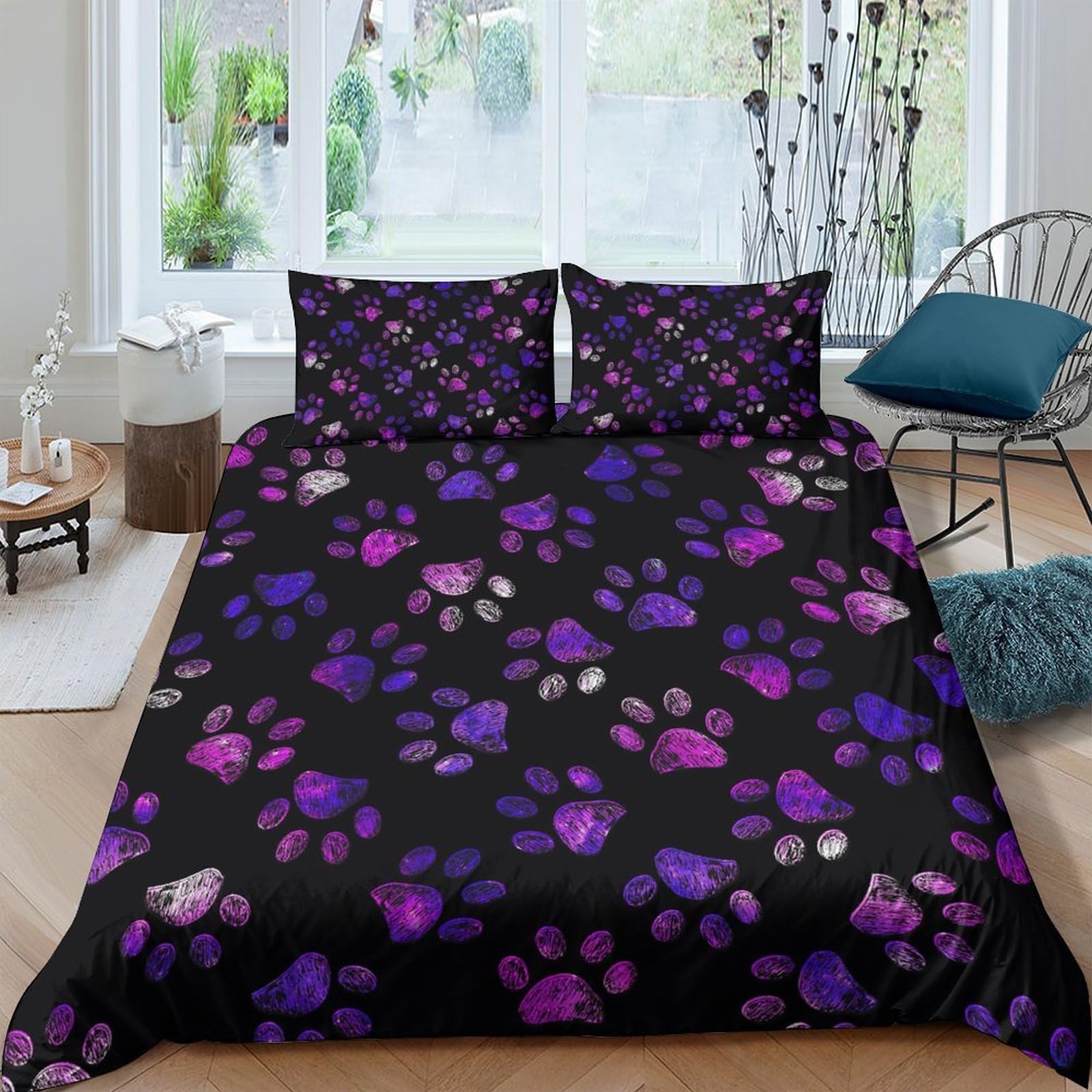 Ctjqhvkz Style-8 3D Printed Purple Paw Fitted Sheet Microfiber Soft Bedroom Decor Black Pet Mattress Cover For Home Guest Room Single（135X200cm）