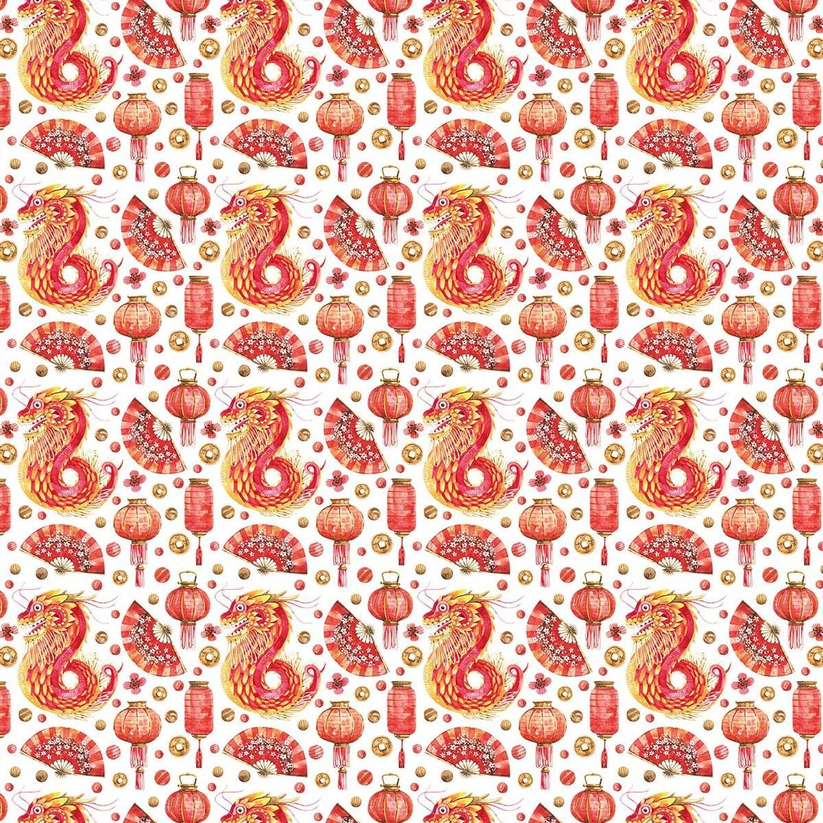 Oh Sew Crafty Limited Multicoloured 100% Cotton Digital Fabric Chinese New Year Dragon 140Cm Wide (Sold Per Half Metre)
