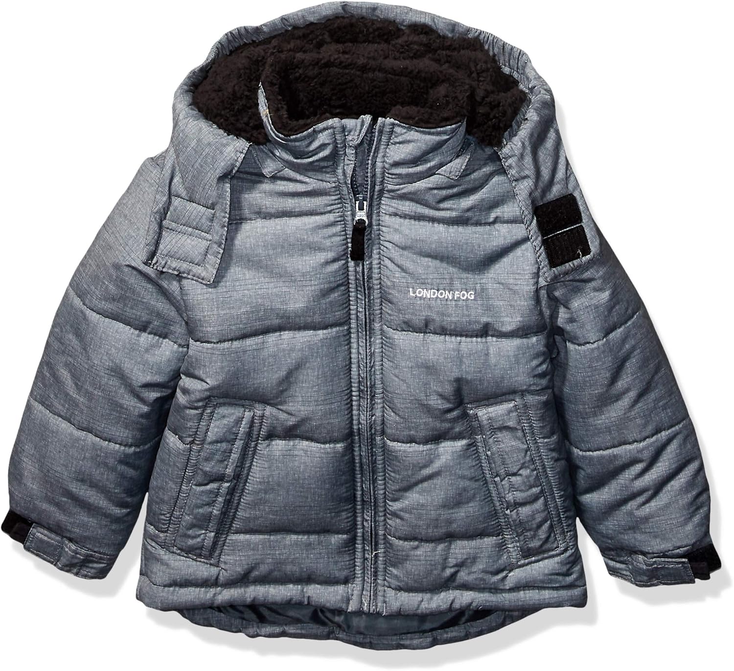 LONDON FOG Boys' Active Puffer Jacket Winter Coat, Grey Solid Core, 4