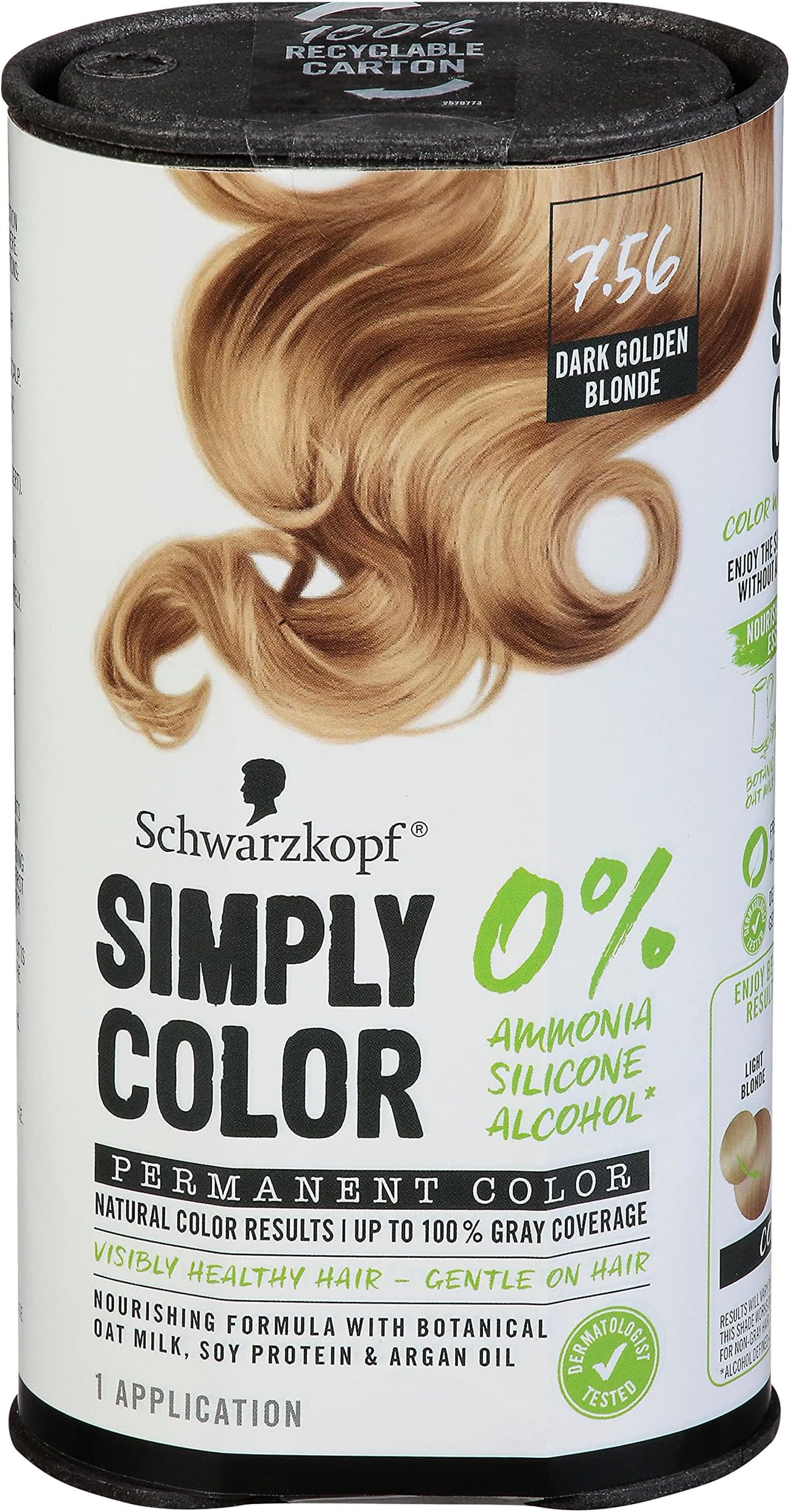 Simply Color Hair Color 7.56 Dark Golden Blonde, 1 Application - Permanent Hair Dye for Healthy Looking Hair without Ammonia or Silicone, Dermatologist Tested, No PPD & PTD