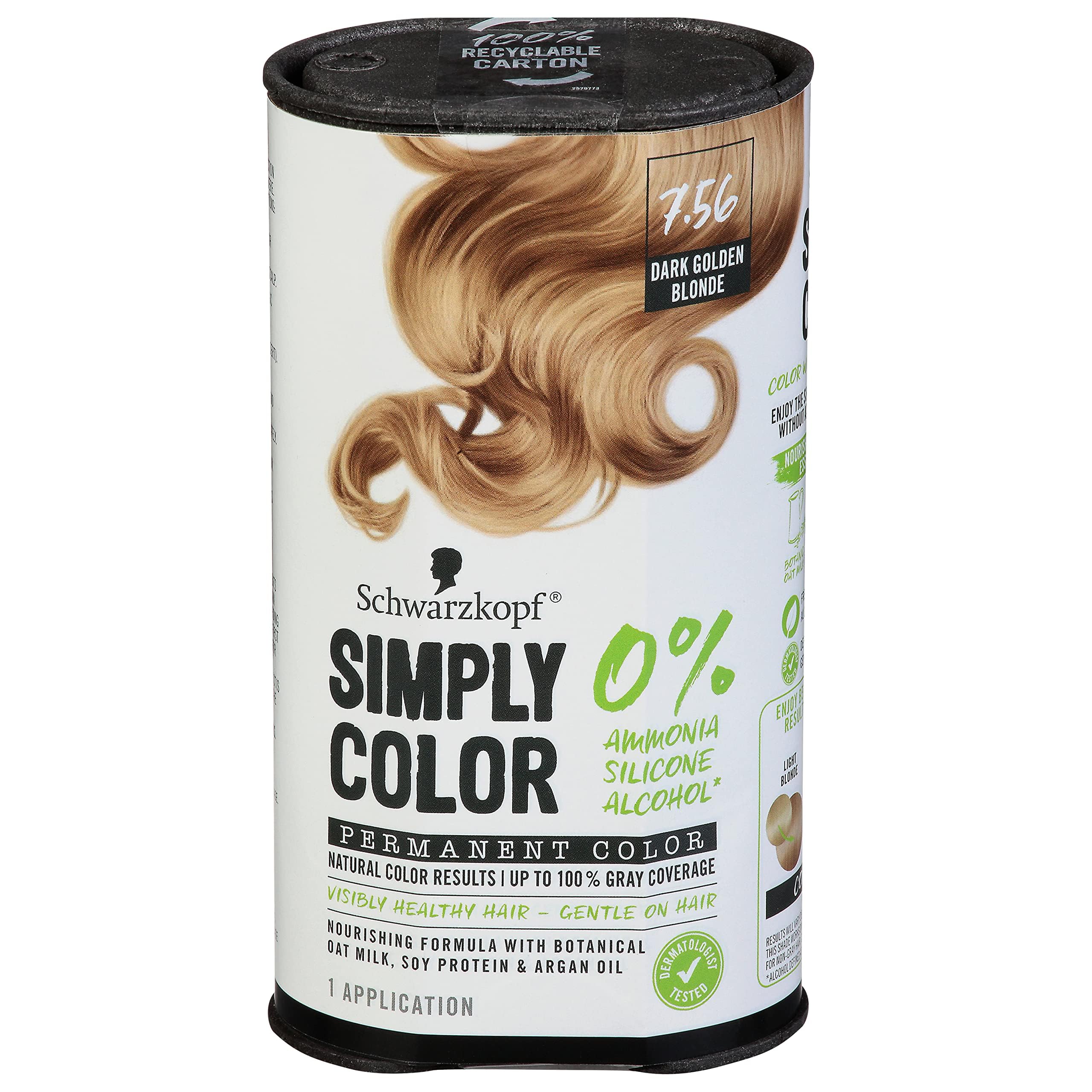 Simply Color Hair Color 7.56 Dark Golden Blonde, 1 Application - Permanent Hair Dye for Healthy Looking Hair without Ammonia or Silicone, Dermatologist Tested, No PPD & PTD