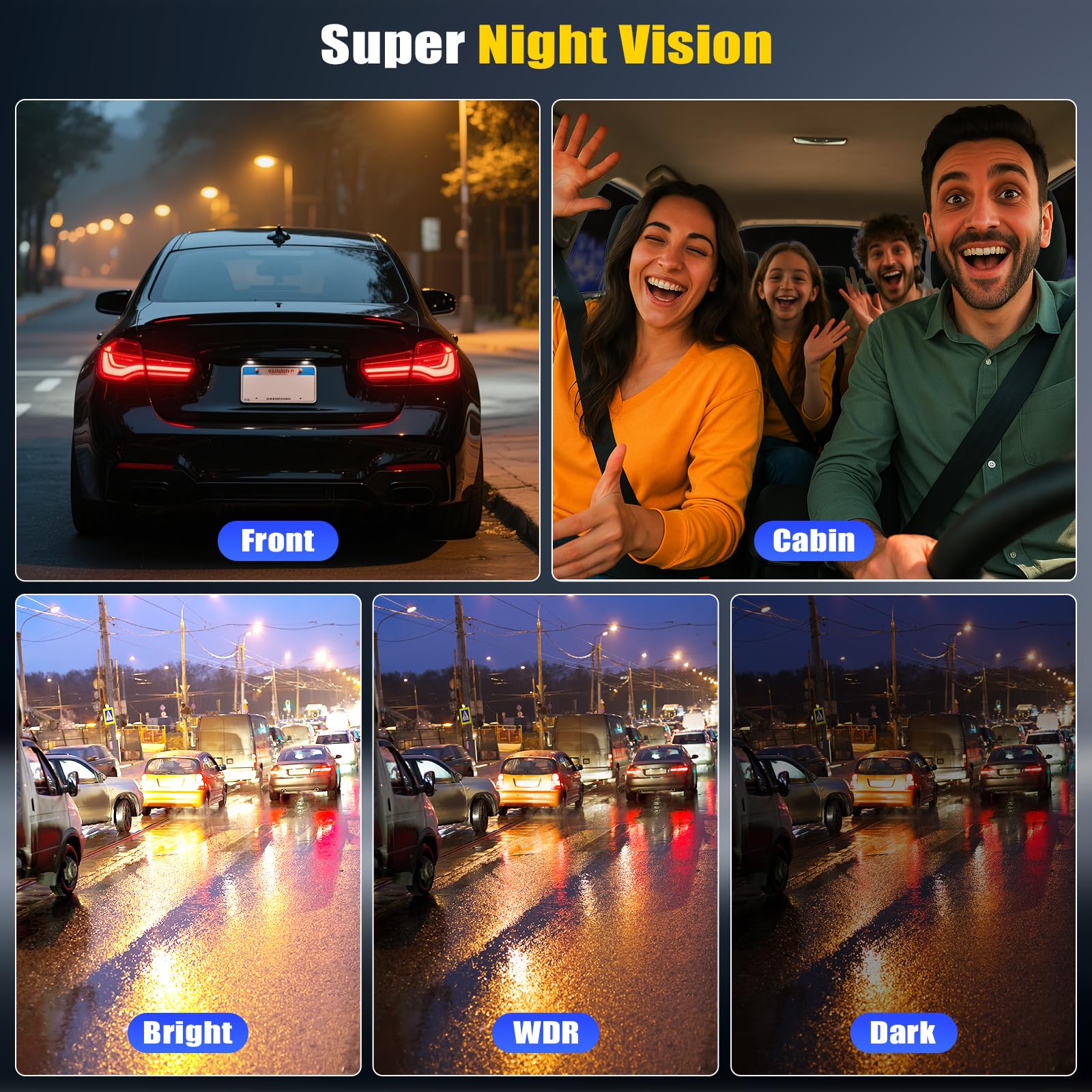 4K + 2,5K Cámara para Coches, Delantera y Trasera, Pantalla IPS de 3,16 Pulgadas, WiFi y GPS de 5 GHz Integrados, ADAS, Sensor G, Visión Nocturna Superior, Grabación en Bucle