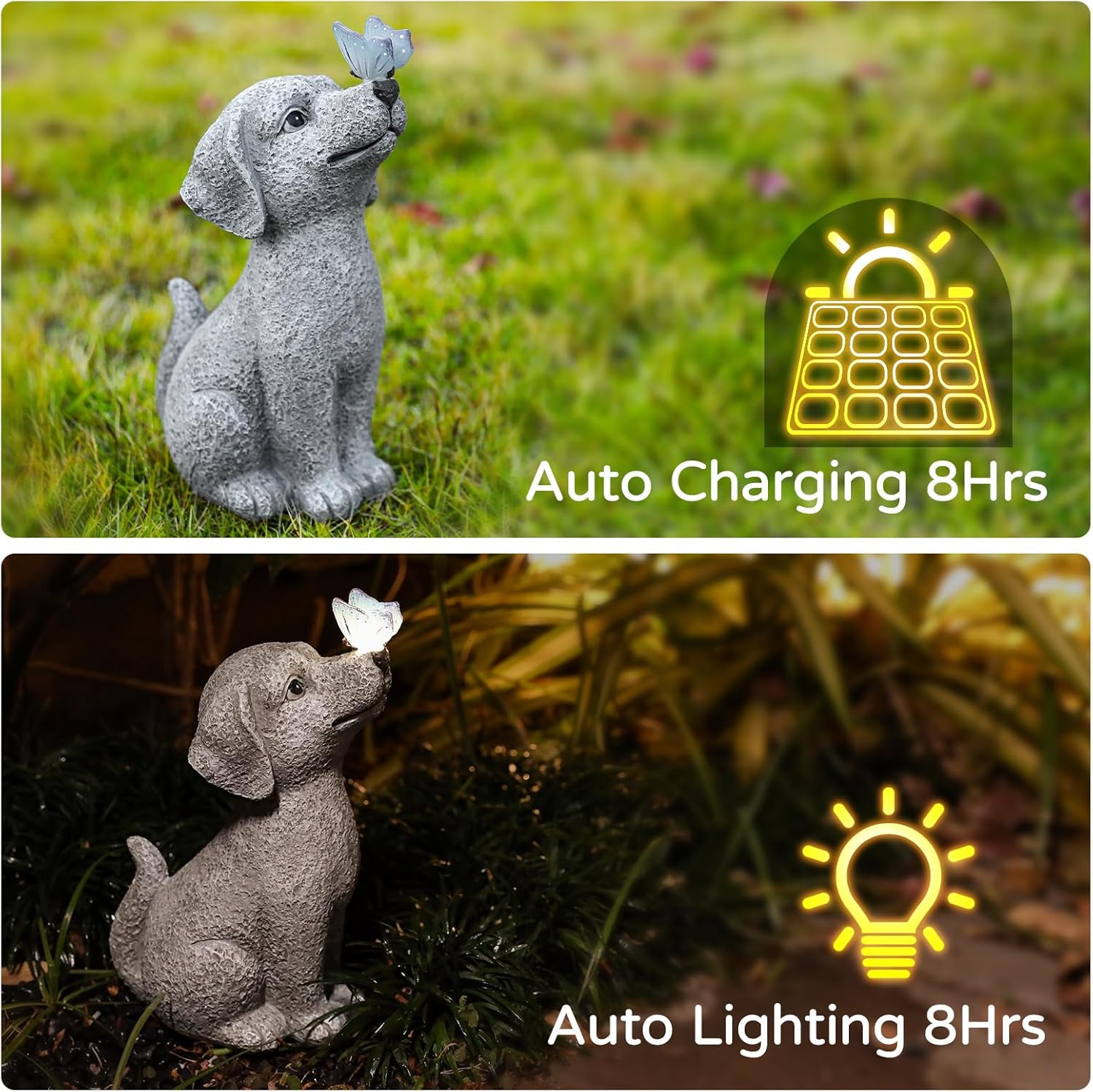 WENYLE Solar Garden Outdoor Statues Dog with Butterfly Lights, Lawn Decor Puppy Figurine for Patio Balcony Yard, Yard Unique Christmas Birthdays Gift for Mom Grandma - Image 5