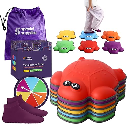 Vista 19 de Special Supplies Stepping Stones for Kids - Set of 6 Balance Blocks - Indoor/Outdoor Play - Child Safe Rubber, Non-Slip Edging - Promotes