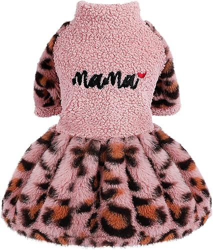 Ropa de invierno para mascotas, vestido de suéter de leopardo para perros pequeños, ropa de chihuahua, ropa cálida para cachorros, vestidos para