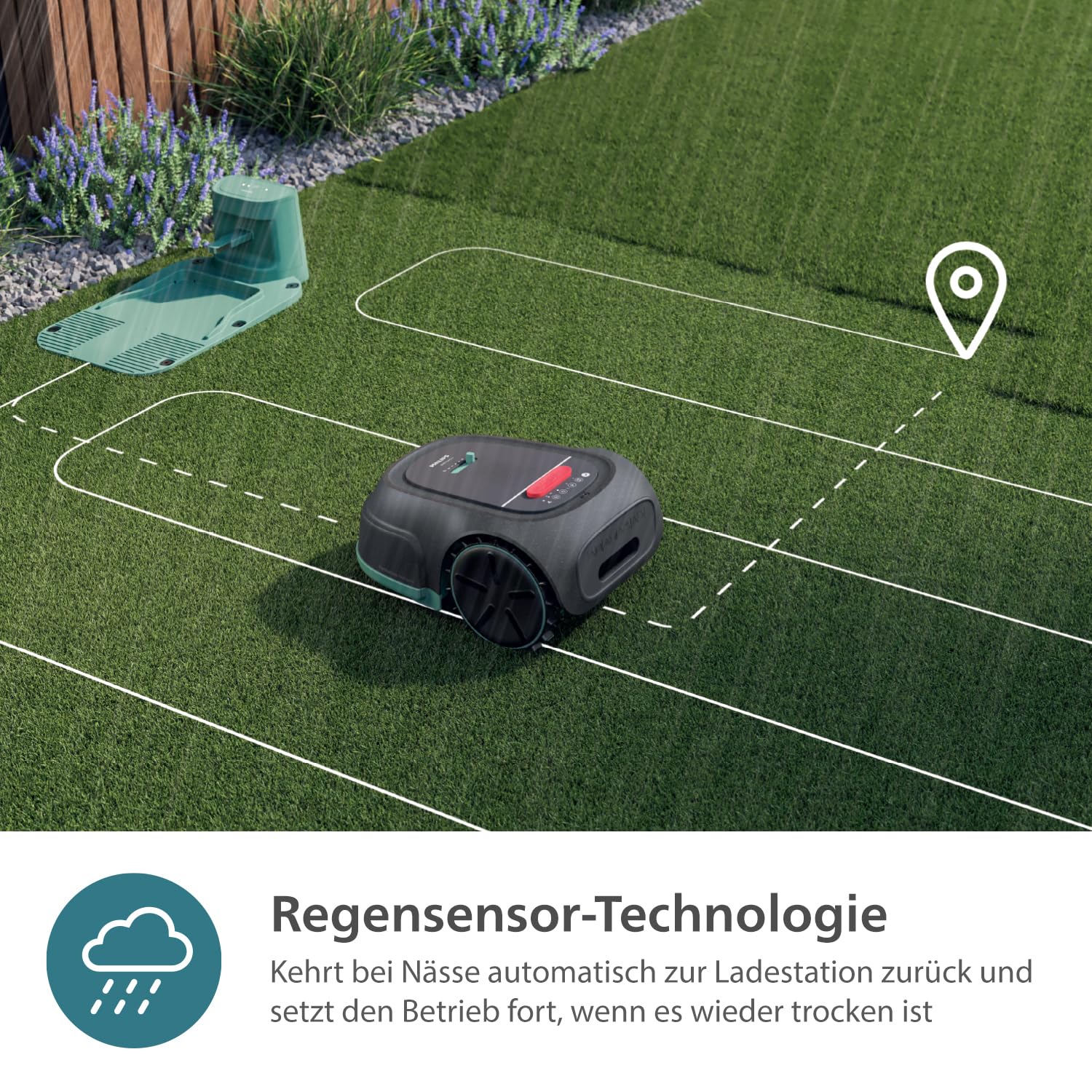 Philips Rasenmähroboter 3000 Serie - Cross-Mowing, GPS-Kartierung, Intelligentes Mähen, schnelleres Mähen, Hangtauglichkeit, Homerun-App, Regensensor-Technologie, Kalkstein Grau (RSL3000/10)