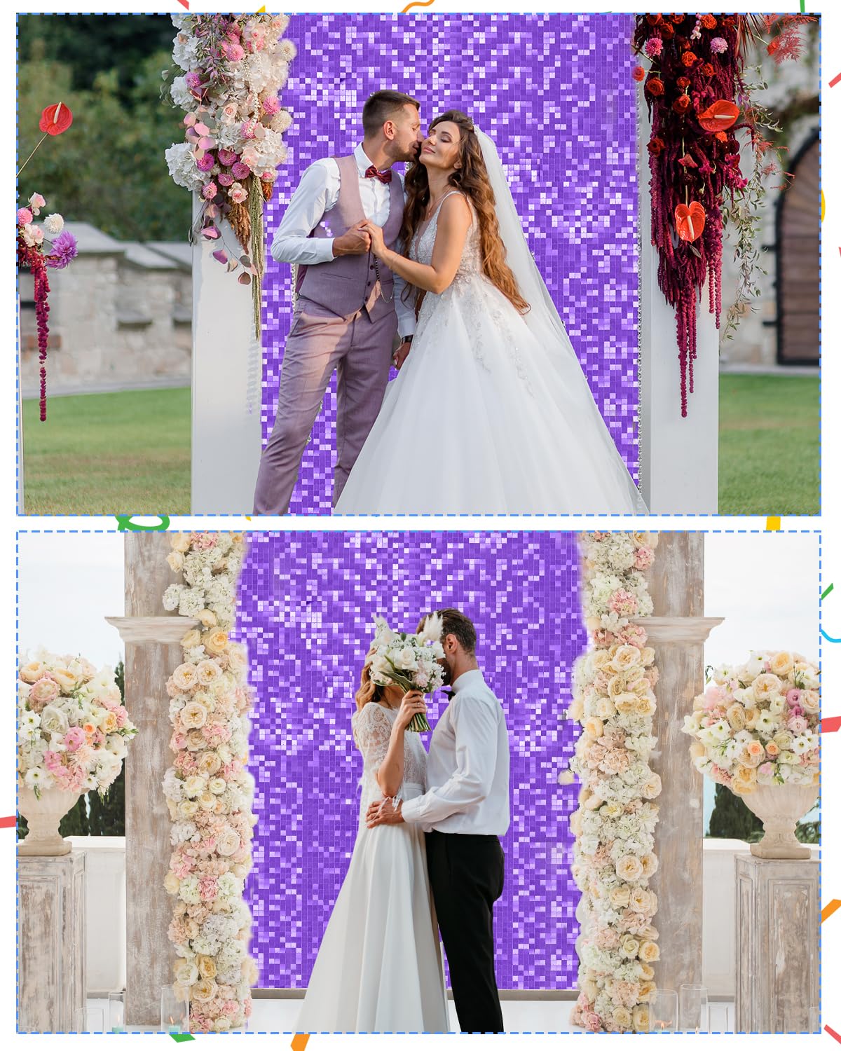 24 Pannelli Sfondo Viola Paillettes, 180×120 cm per Decorazioni Festa Donna, Compleanno 18/40/50 Anni, Sfondo per Photo Booth, Addobbi