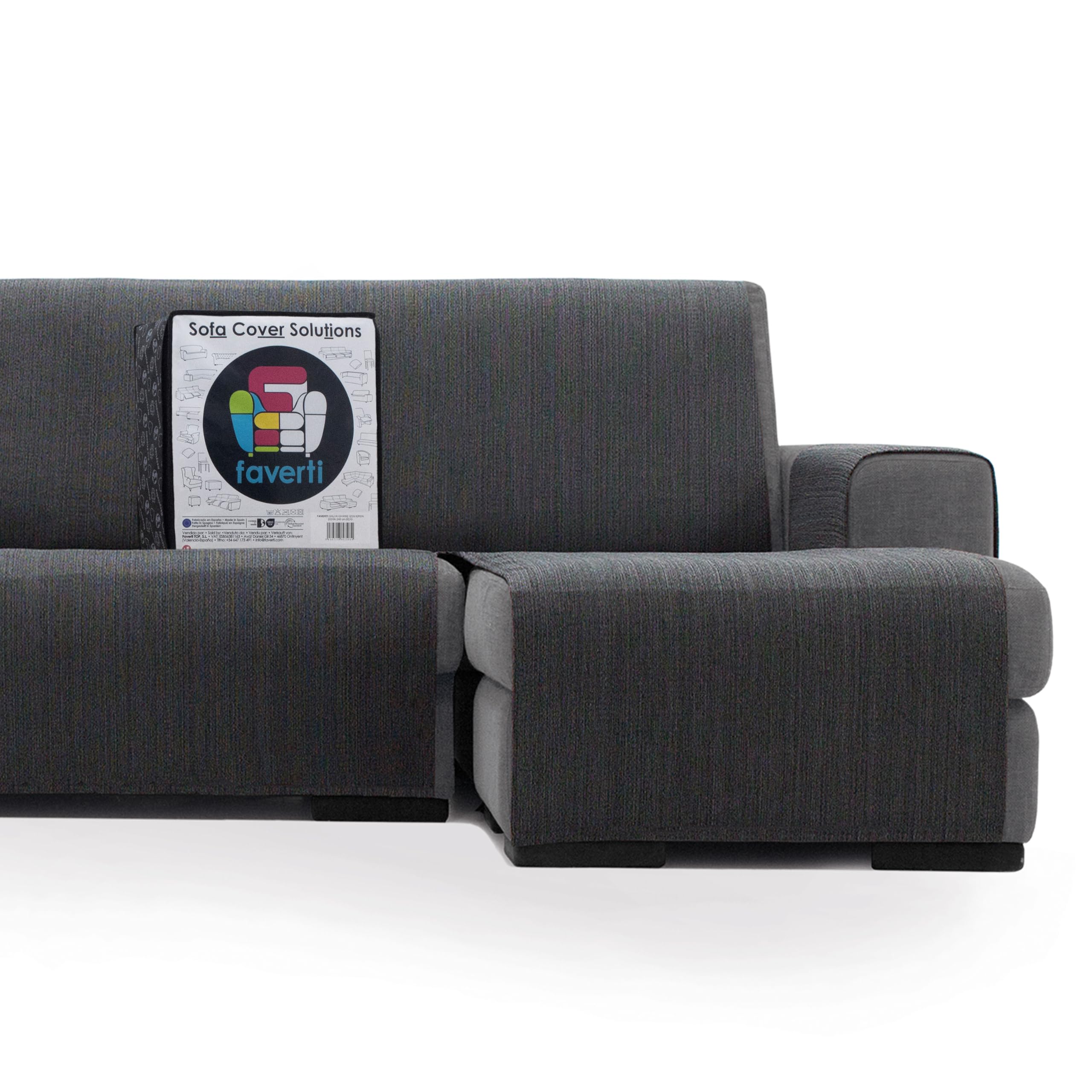 FAVERTI® Cubre Chaise Longue Brazo Derecho 240 (Visto de Frente) | Modelo DAIMUS | Súper Fresco y Resistente para Mascotas, Hecho en españa con Material Reciclado | Protector Chaise Gris Oscuro