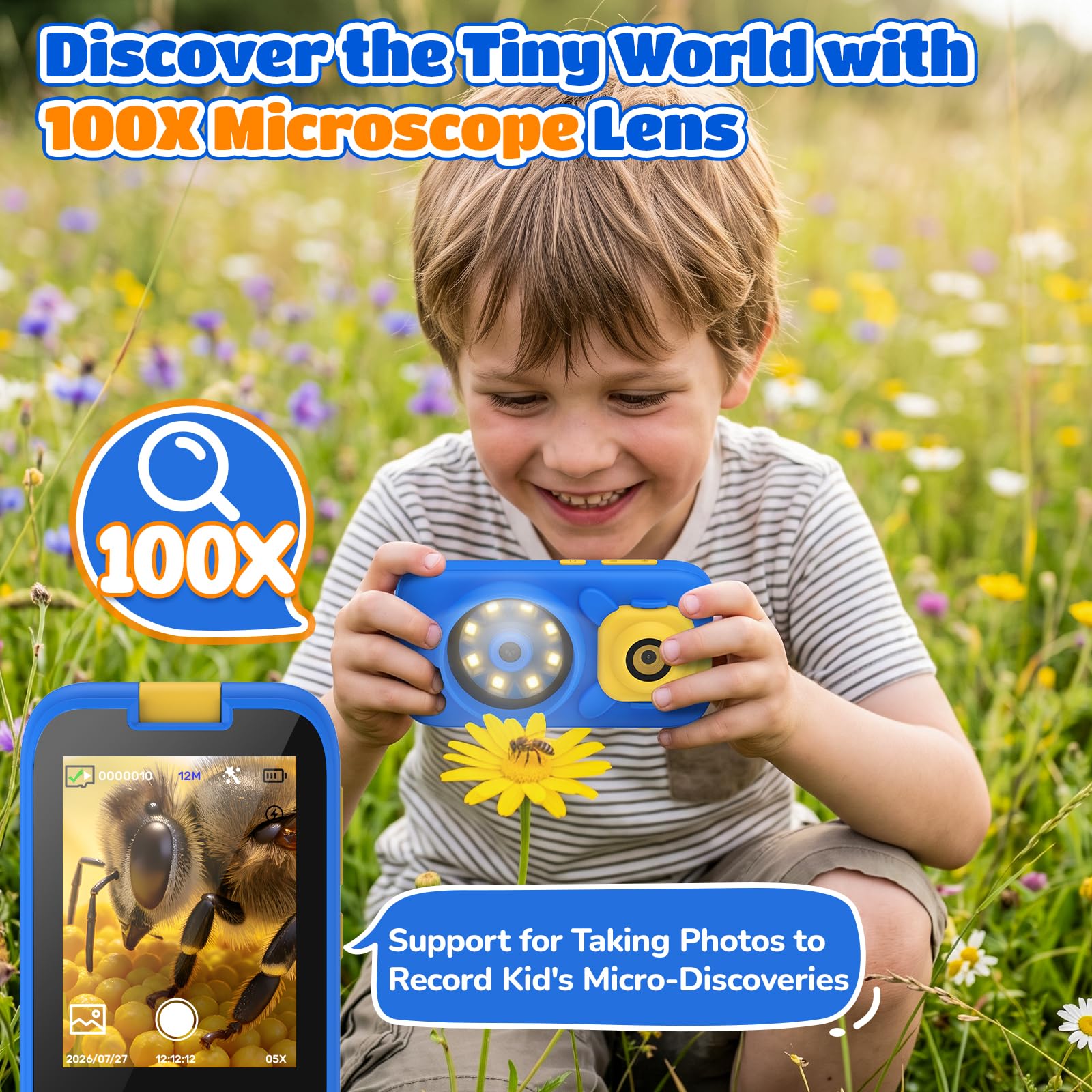 Smart Phone giocattolo per bambini per ragazzi: telefono cellulare con fotocamera flip a 180° e obiettivo microscopio, touchscreen da 2,8", ABC educativo, musica, giochi, scheda da 32 GB, per bambini