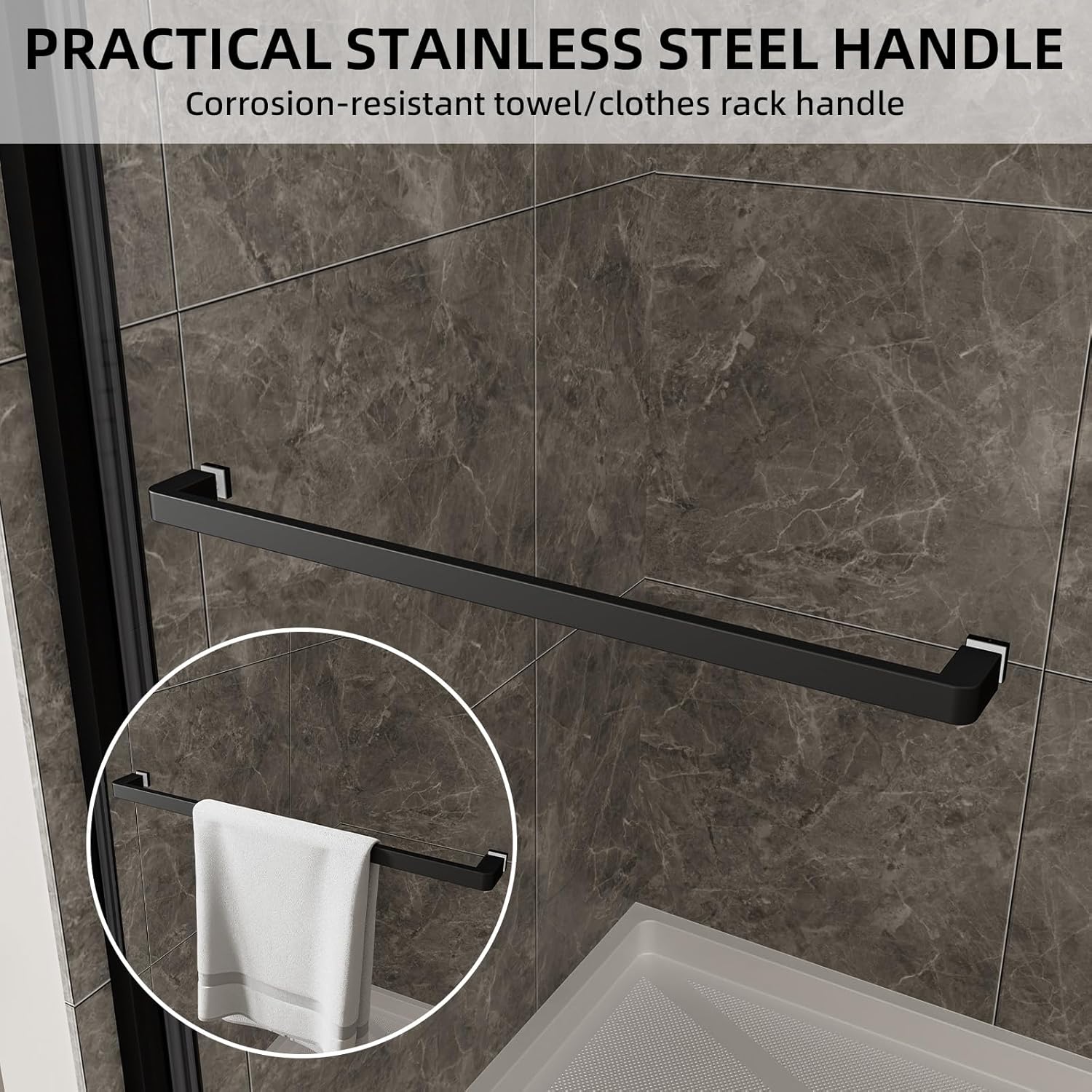 ACE DECOR 56-60" W x 74" H Frameless Shower Door, Double Sliding Shower Door with 5/16" (8mm) Clear SGCC Tempered Glass, Matte Black Finish Shower Doors, Reversible Installation