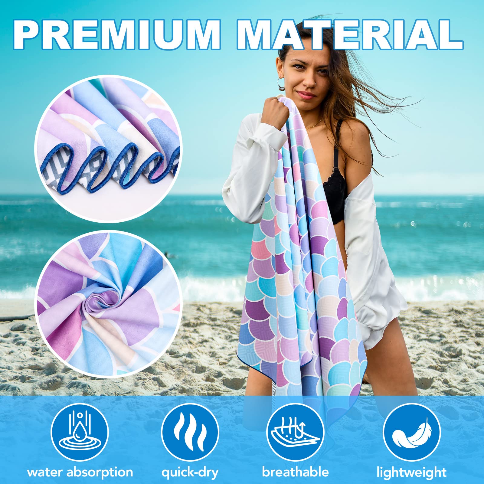 Lot de 2 Serviettes de Plage en Microfibre : Serviettes de Piscine surdimensionnées de 190,5 x 88,9 cm, Serviettes de Plage Anti-Sable, Serviettes de Camping à séchage Rapide, Super absorbantes