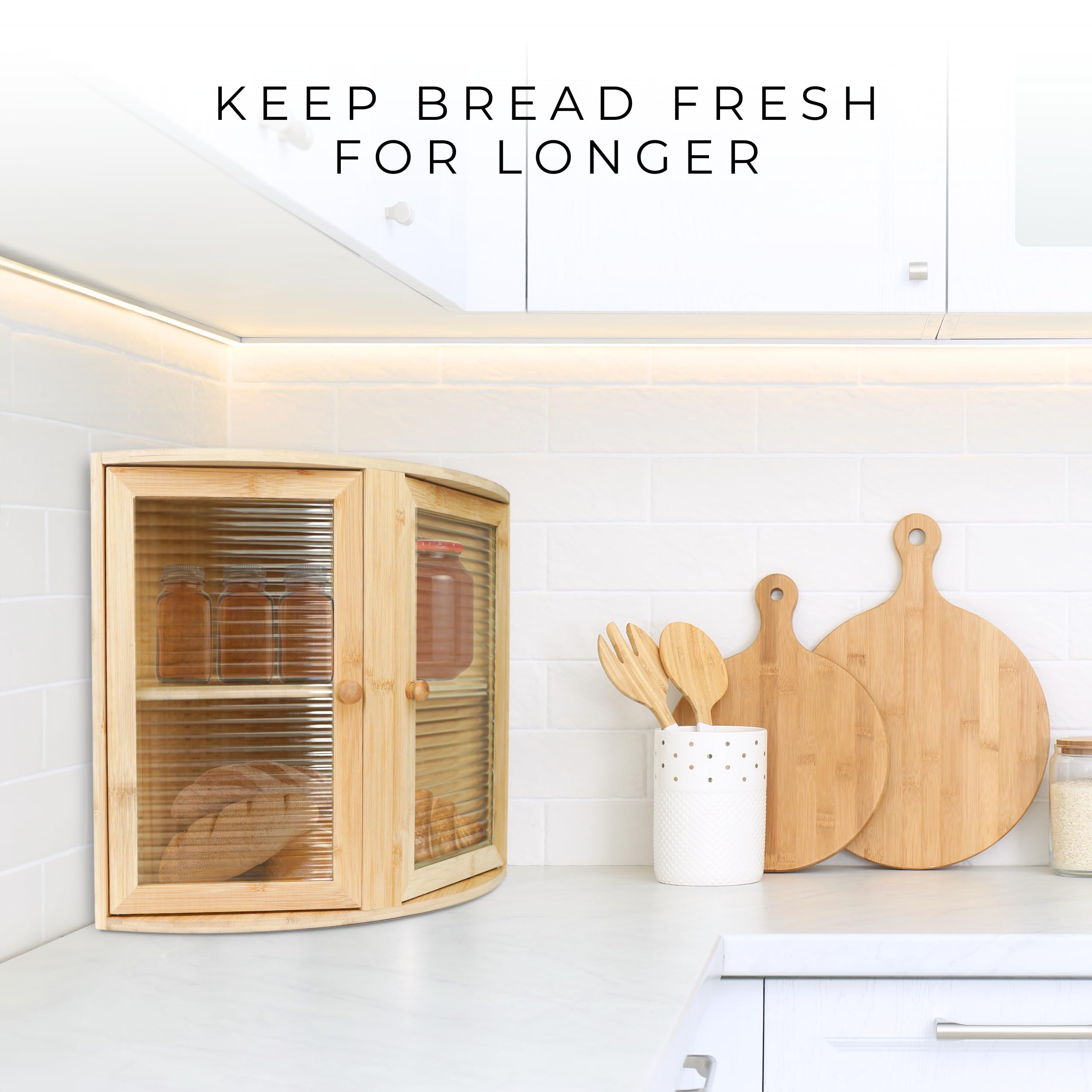 Contenitore per pane con coperchio in fibra di bambù, grande formato elegante per il bancone della cucina, contenitore per il pane, per mantenere la freschezza I14,10,2 x 21,1 x 14,2 cm