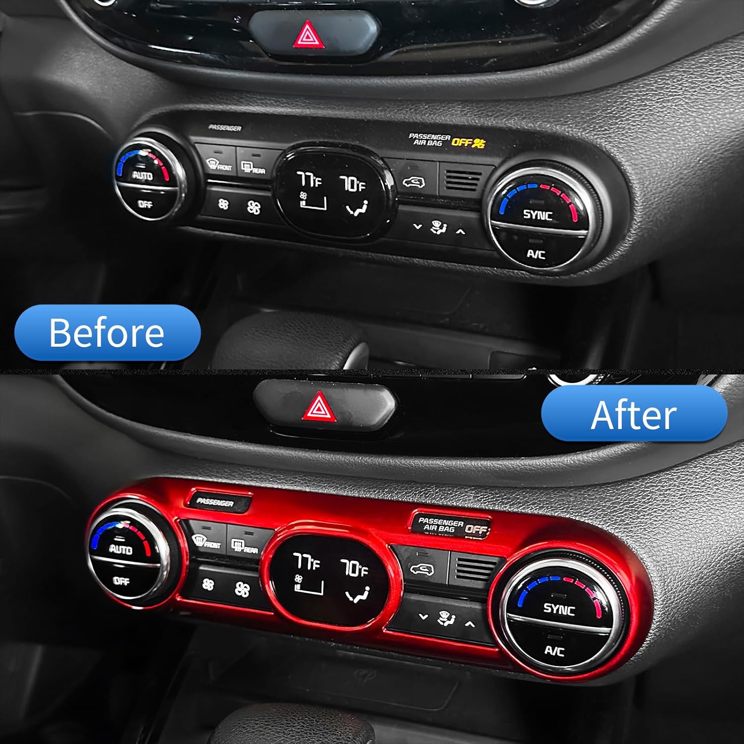 Climate Control Panel Trim Cover Compatible with Kia Soul 2020-2026 Accessories (Red)