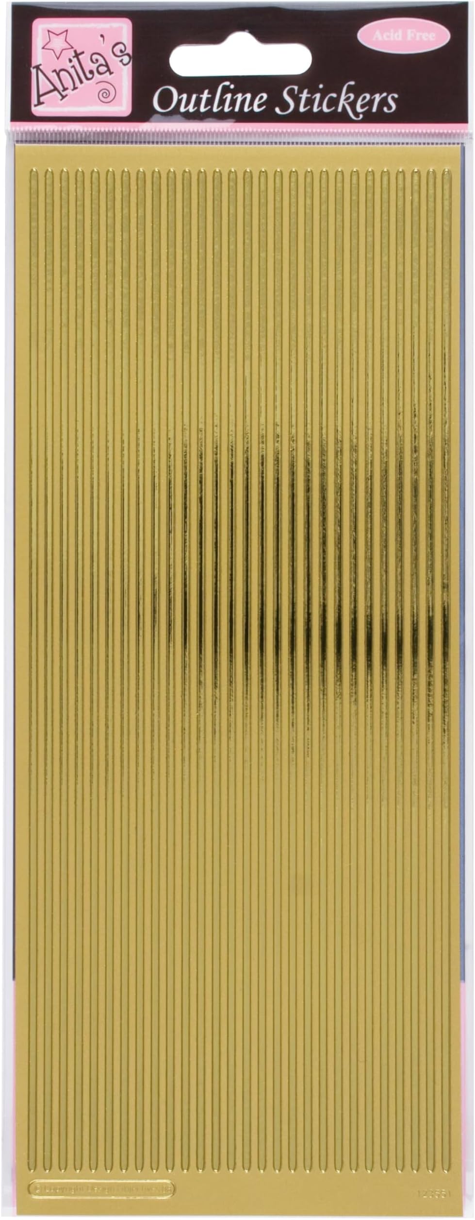 Anitas Outline Stickers, Straight Line Borders, Gold, For Scrapbooking, Card Making, Kids Play, Homework, Art, Craft, Embelish, Decorative, Paper, Card, Glass, Metal, Plastic, Foam