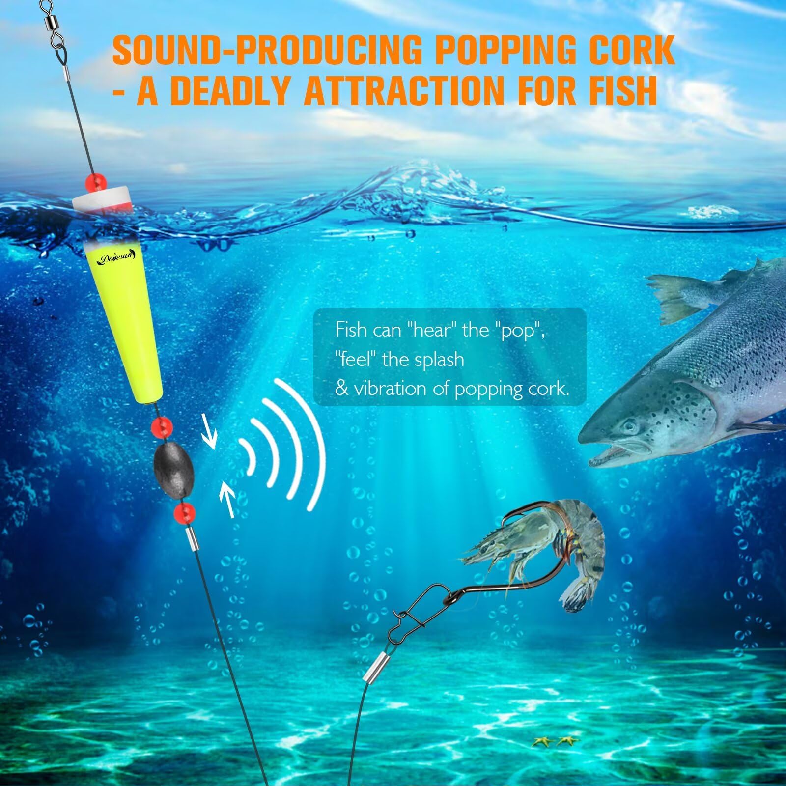 Dovesun Popping Cork Float Rig Weighted Fishing Bobbers Floats Fishing Corks Popping Corks for Saltwater Freshwater 0.530Z(15g)-3PCS
