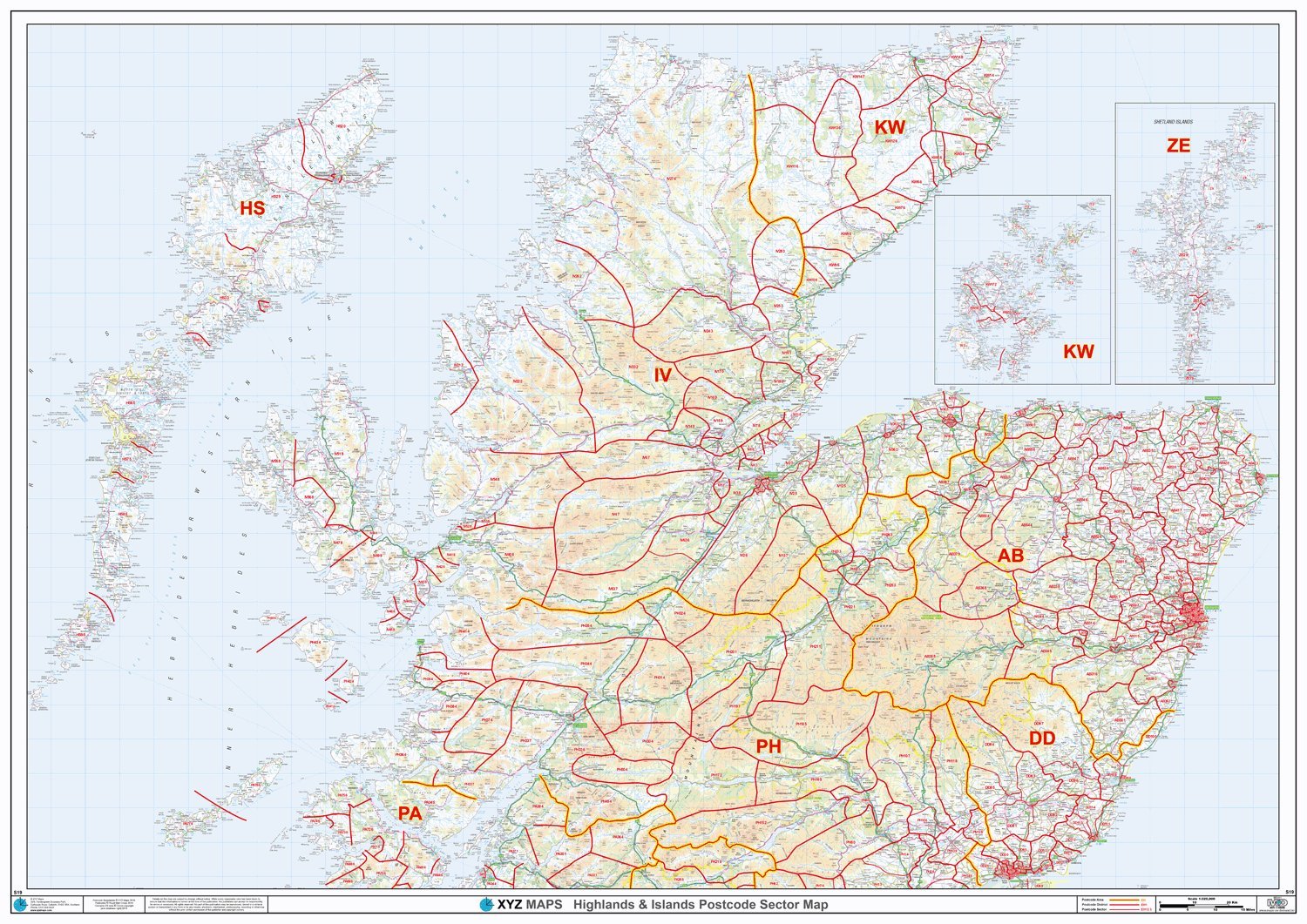 Postcode Sector Map - (S19) - Highlands & Islands - Wall Map-Plastic Coated
