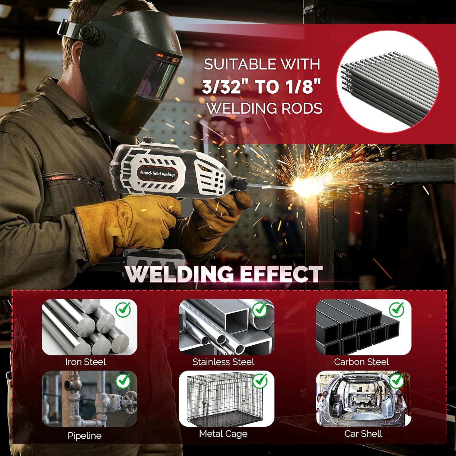 Portable Welding Machine Handheld Welder - 110V IGBT Inverter 20-120A Hand Held Welder Gun Soldadora Portatil Fits for 3/32-1/8" Wire Rods Portable Welding Gun Hand Welder Welding Gun for Metal