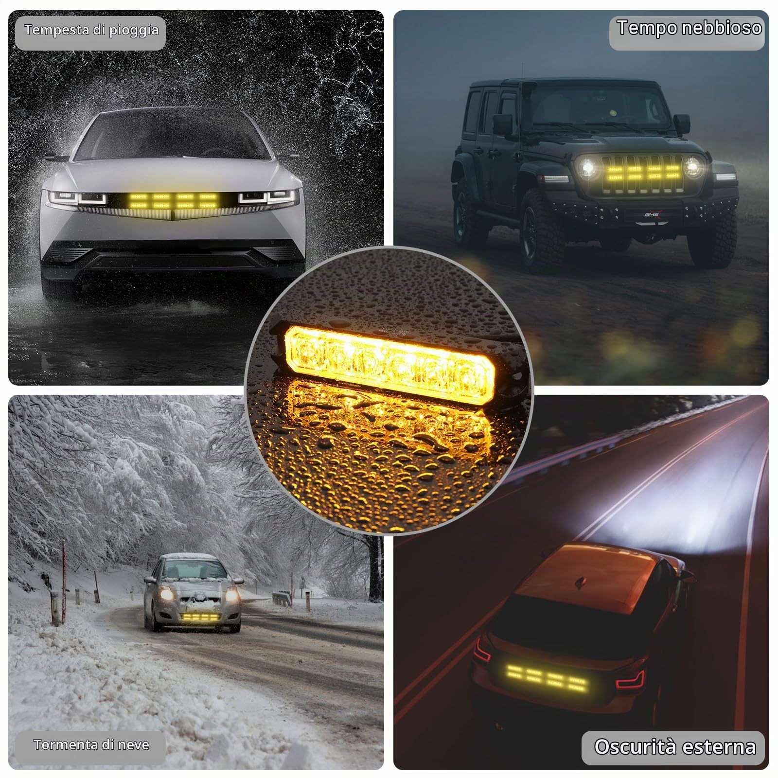 Justech 8 x 6LED Luce Stroboscopica a 12V 24 V Lampada di Emergenza Strobo LED Lampeggiante Impermeabile con Staffe di Montaggio + 14 Modalità Strobo Universale per Veicolo Rimorchio Caravan Trattore