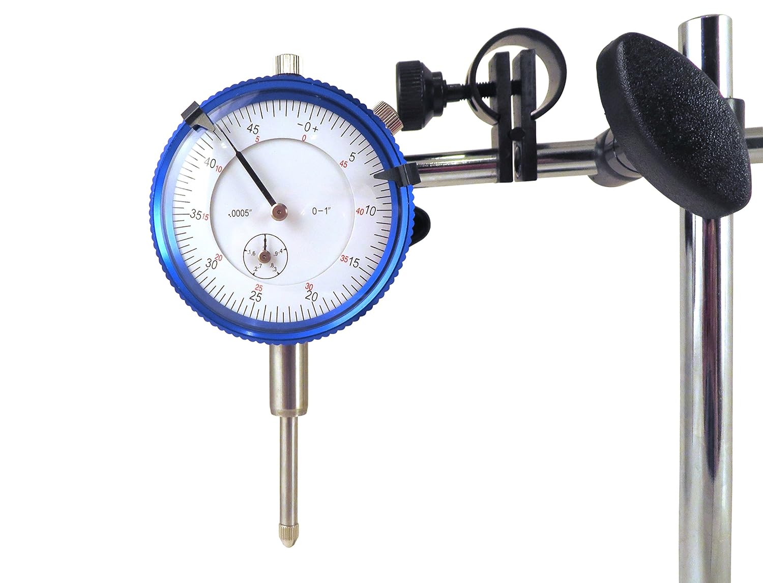 Taytools Magnetic Base with Fine Adjustment and SAE Dial Test Indicator (0.0005 Resolution, 1" Travel, 0.001" Accuracy) for Dial Test Indicator, Benchtop, Adult