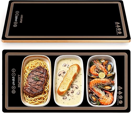 Bandeja de calentamiento eléctrica (24 x 12 pulgadas larga), tapete de calentamiento de alimentos con 12 ajustes de temperatura, termostato
