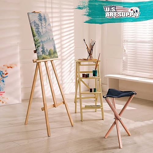 Miniatura 2 de US Art Supply - Taburete plegable de madera de tres patas con asiento de cuero