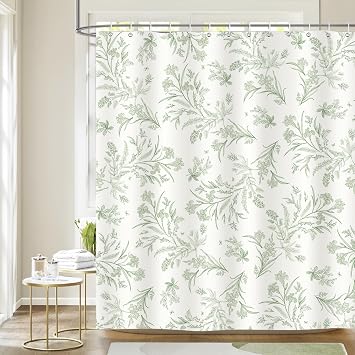 Dazzlewall Sage Green Shower Curtains Botanical Floral Plant Leaves Shower Curtain Set for Bathroom Decor Washable Polyester Fabric with Hook, 7272 in