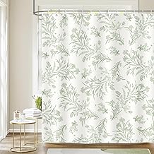 Sage Green Shower Curtain Floral Botanical Plants Leaves Bathroom Curtain Waterproof 180x180cm, Mildew & Mould Resistant Polyester with 12 Hooks