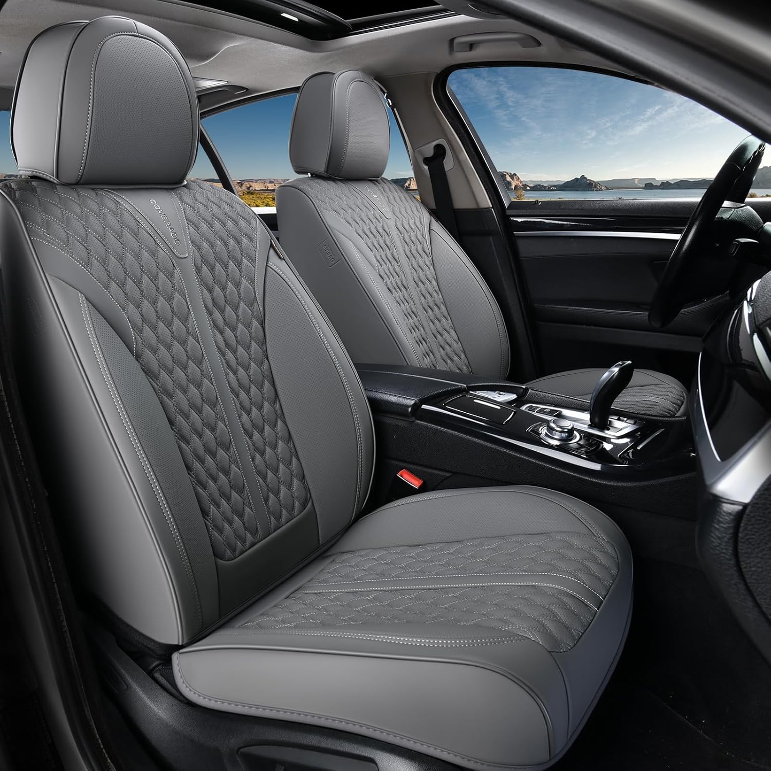 Coverado Front Seat Covers, Luxury Nappa Leather Seat Covers, Car Seat Covers Waterproof, 2 Pack Universal Seat Covers for Cars, Car Seat Protector, Driver Seat Cover Fit for Most Cars, Gray