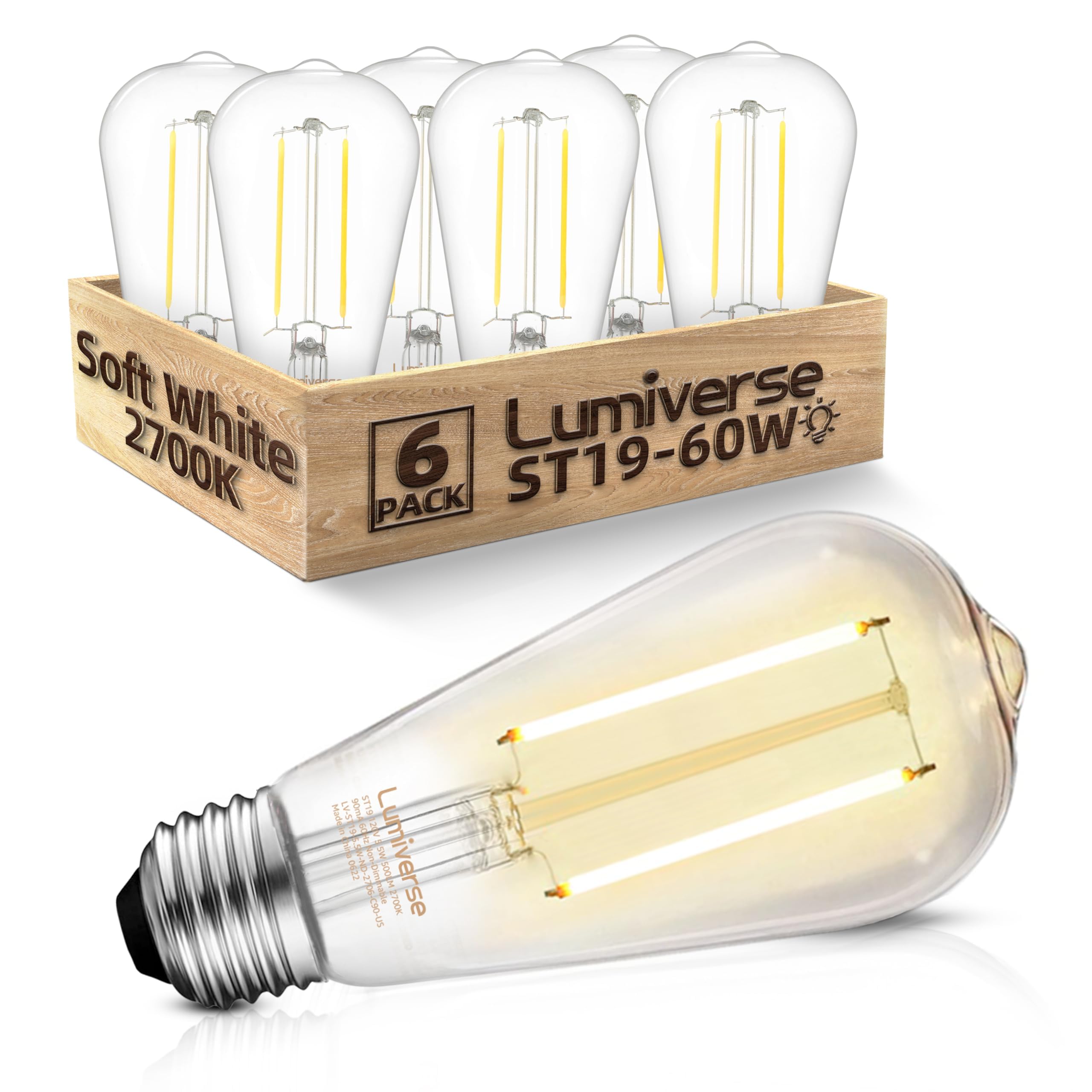ST19 LED Edison Bulb, 5.5W (60W Equivalent) 500LM CRI 95+, Non