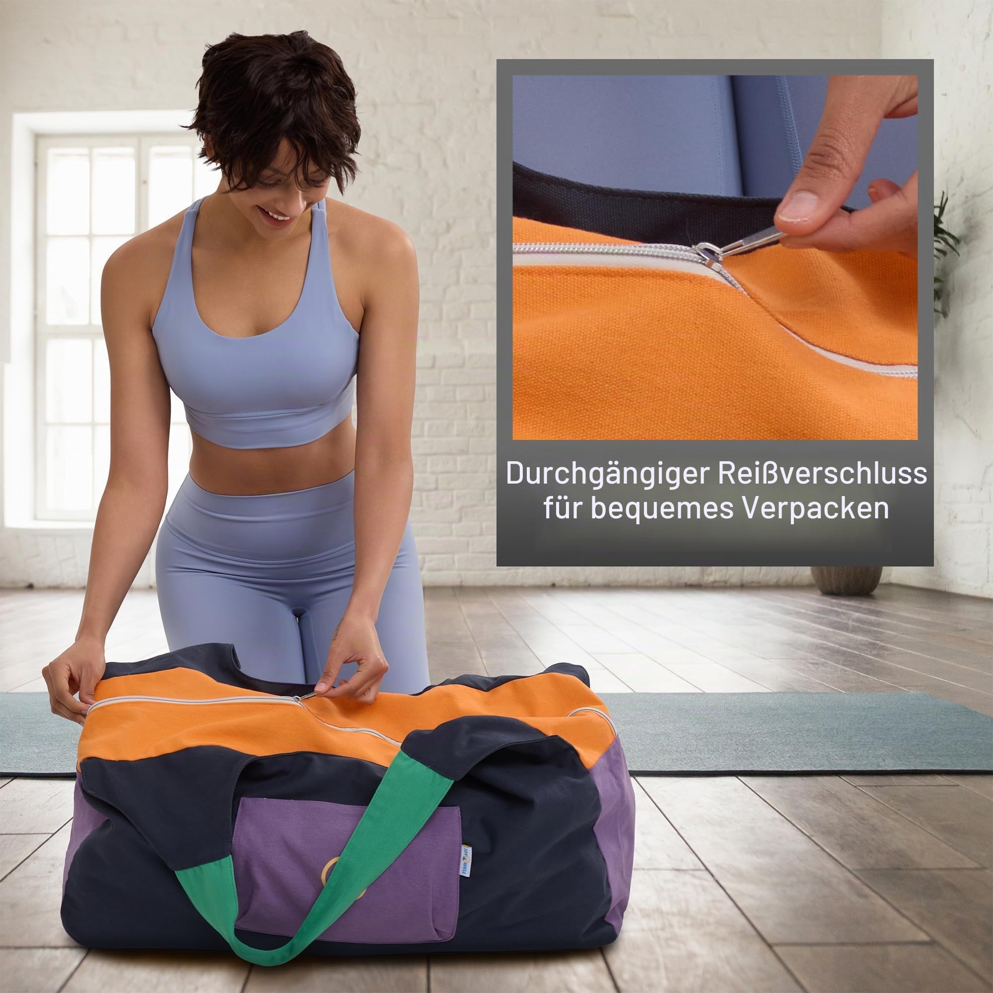 JoYnWell Yogamatten-Tasche – Große Yoga-Tasche mit Yogamatten-Gurt, Reißverschluss und Taschen – Yoga-Tasche