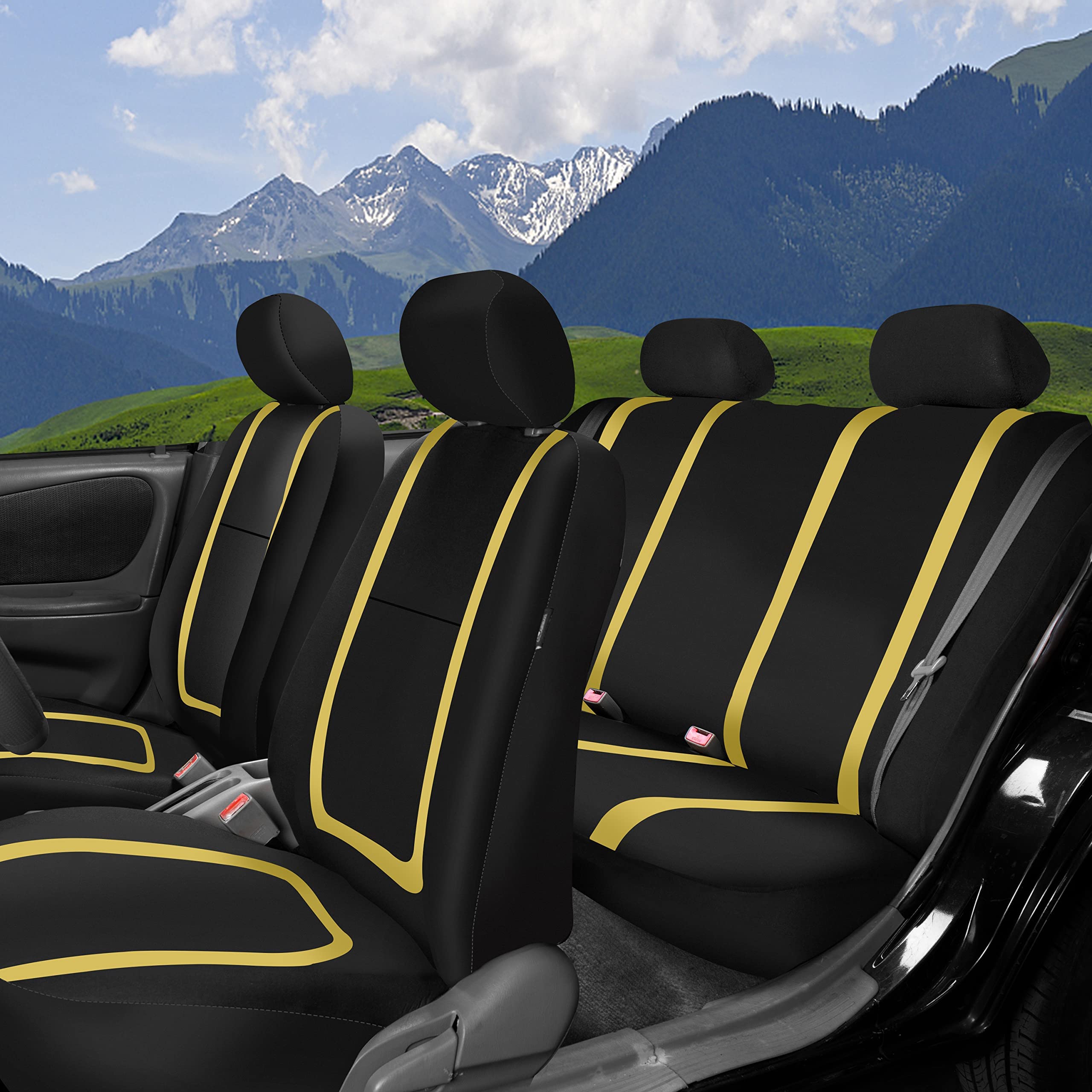 pour Nissan Leaf 2010-2023, Ensemble Complet de Housses de Siège Voiture Couverture Voiture Polycoton Tissu pour Avant et Arrière 5 Places Auto Couvre Sieges Accessoires,E-Gold