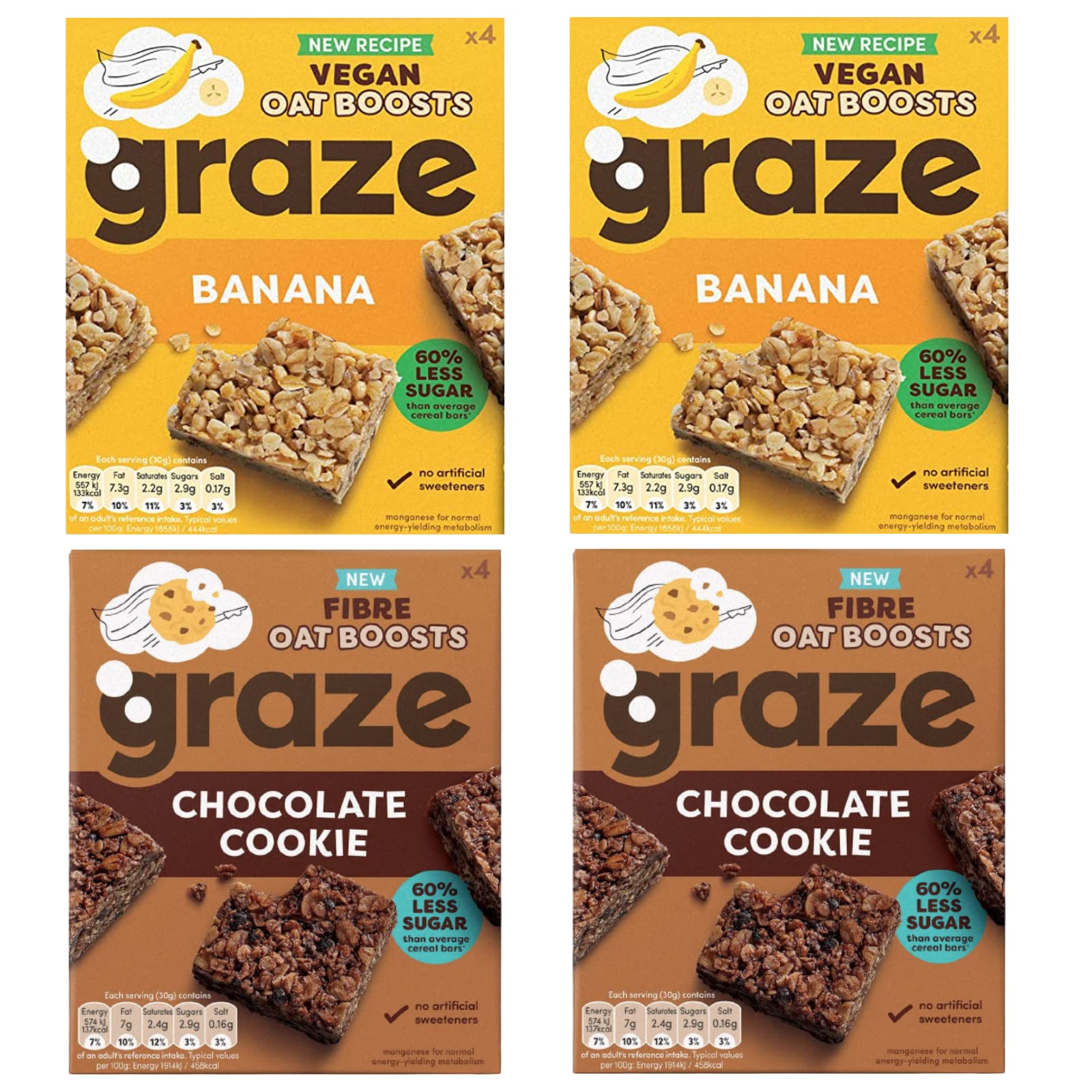 Graze Protein Barres d'avoine – Snacks sains, avoine entière, saveurs naturelles, riche en fibres, moins de sucre (16 collations – 4 paquets de 4 x 30 g)