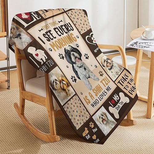 Miniatura 4 de Manta para perro, linda manta con estampado de animales de Shih Tzu para sofá, cama, decoración de cosas, ligera, suave y acogedora, forro polar de