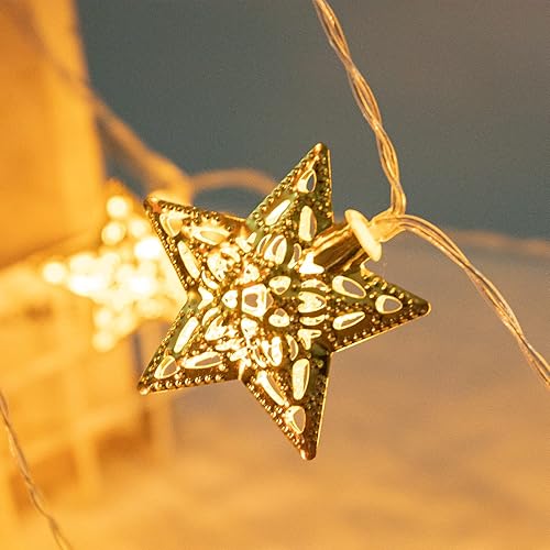 Miniatura 4 de Vigdur Guirnalda de luces de estrella de 10 pies, 20 luces LED de hadas de estrellas, funciona con pilas, con temporizador, luces de Navidad para
