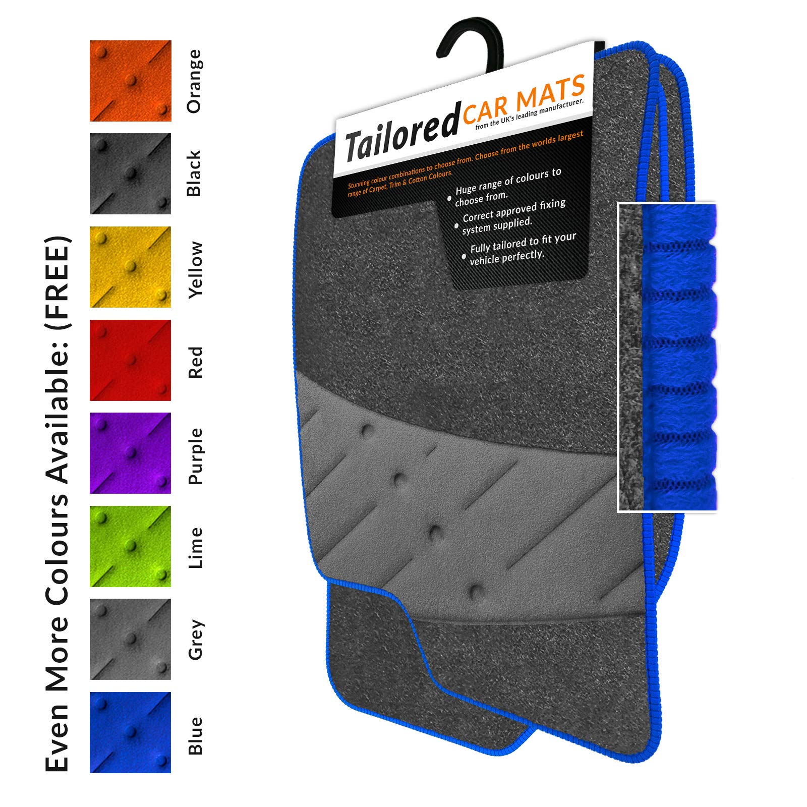 Car Mats FOR Volvo 740 Turbo / 760 Turbo 1983-1990 Grey Carpet & Blue Ribbed Trim & Grey Full Width Heel Pad [SAPP-1116]