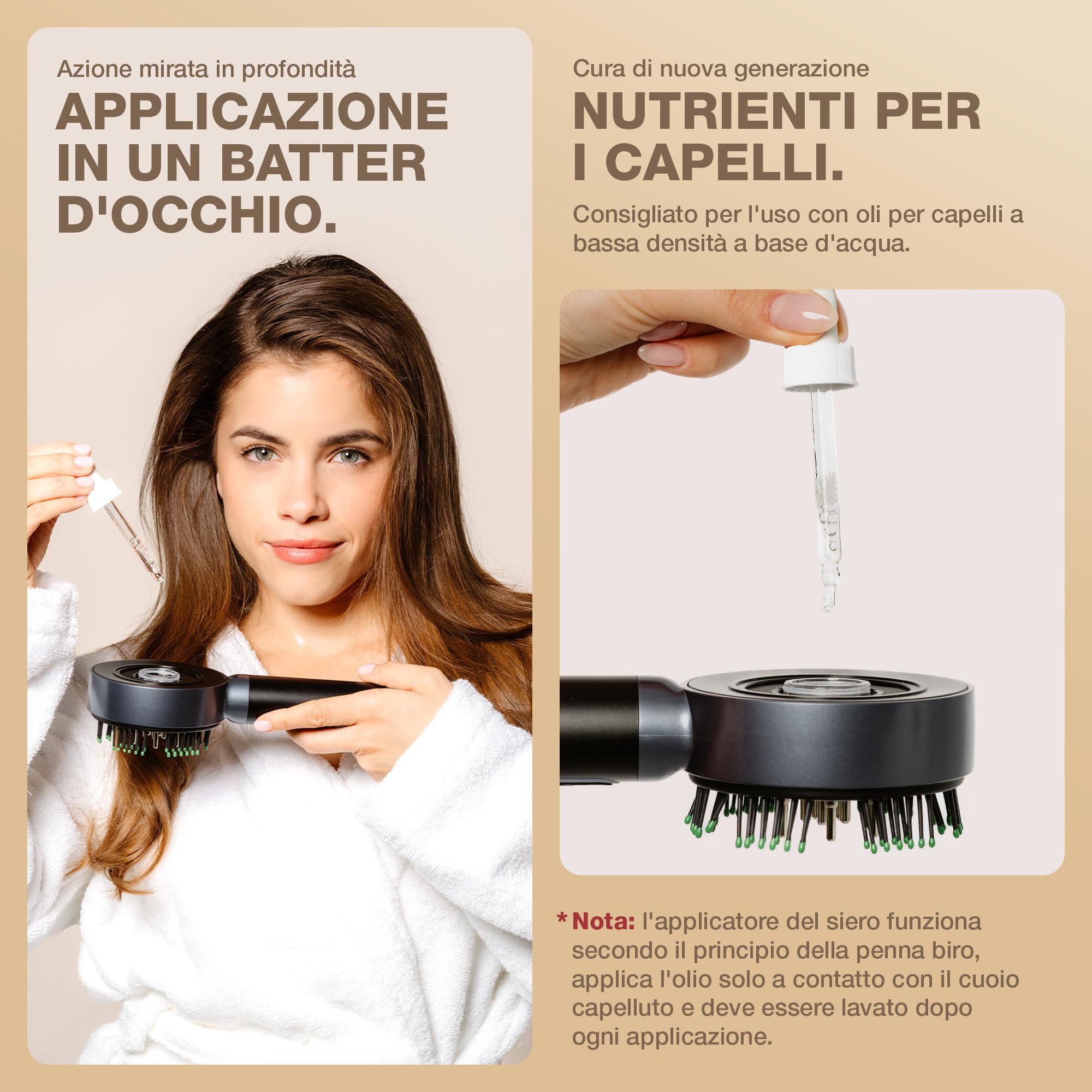 DONNERBERG® MIO Applicatore Elettrico per Olio per Capelli e Cura del Cuoio Capelluto | Garanzia di 7 anni sul Motore | Spazzola Elettrica con Luce Rossa | Rilassamento, Sollievo dallo Stress