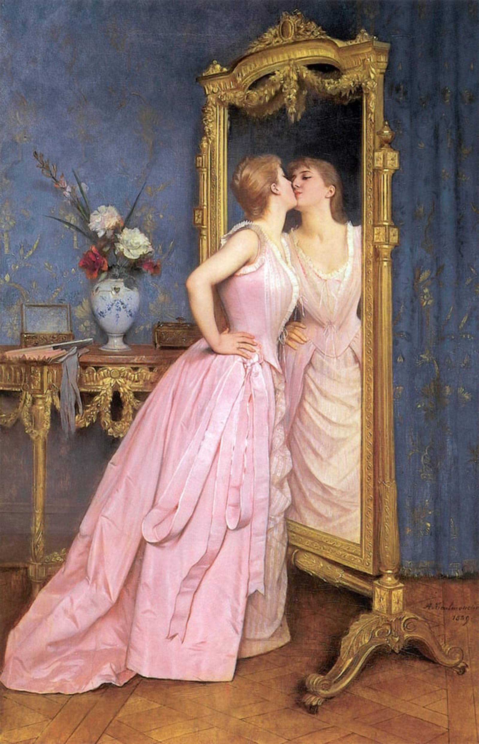 RZHRHJES Retro Picture Portrait Oil Painting Modern Wall Artwork Vanity by Auguste Toulmouche Canvas Poster for Office Decor 60x90cm