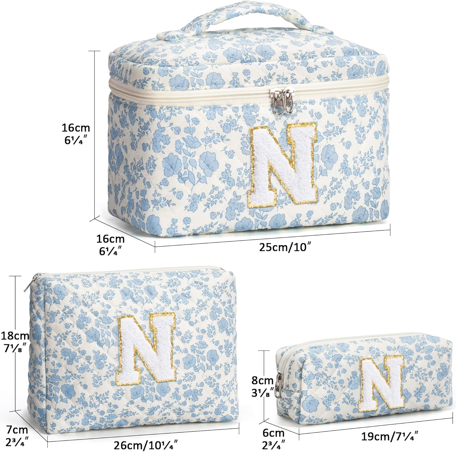 Birthday Gifts for Teen Girl Women, Personalized Initial Makeup Bag Quilted Cosmetic Bag Make Up Bags Travel Toiletry Bags Teen Girl Gifts Trendy Stuff Mothers Day Gift for Wife Mom Daughter Friends