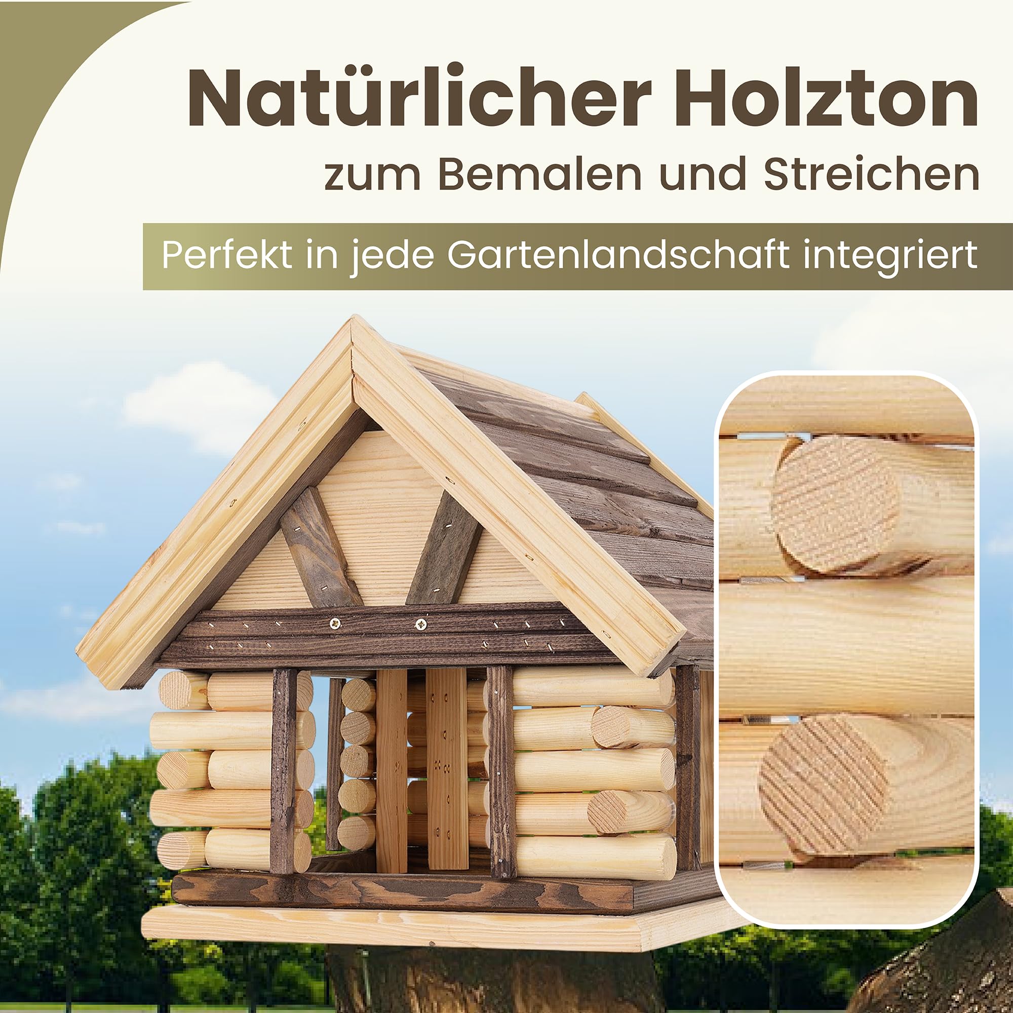 Mazur Vogelfutterhaus groß XXL 39,5x38x34,5cm I Vogelfutterspender aus Holz stehend I Futterstation für Vögel I Vogelfutterhaus zum bemalen für Kinder