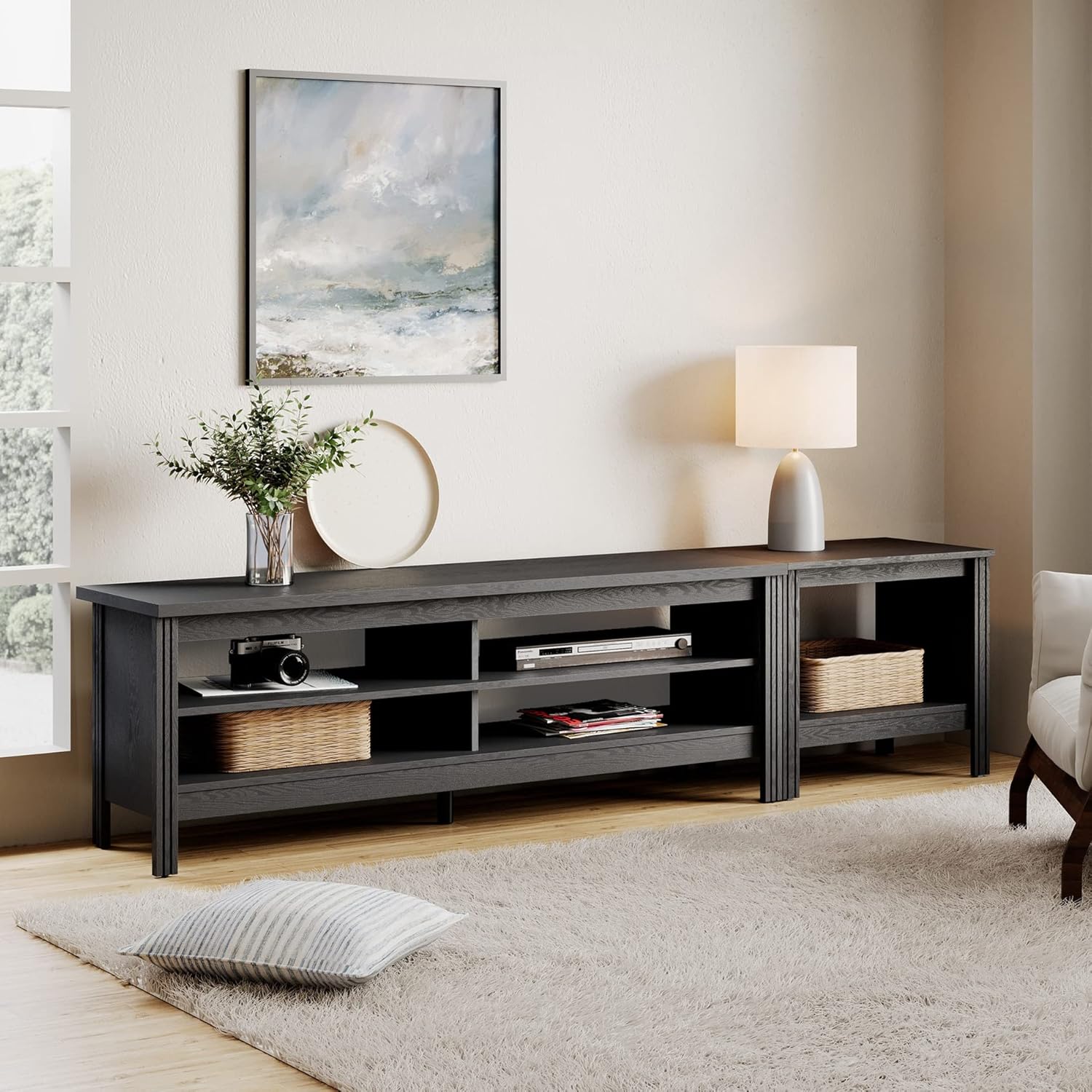 Large TV Stand for 85 Inch TV, Wood Entertainment Center