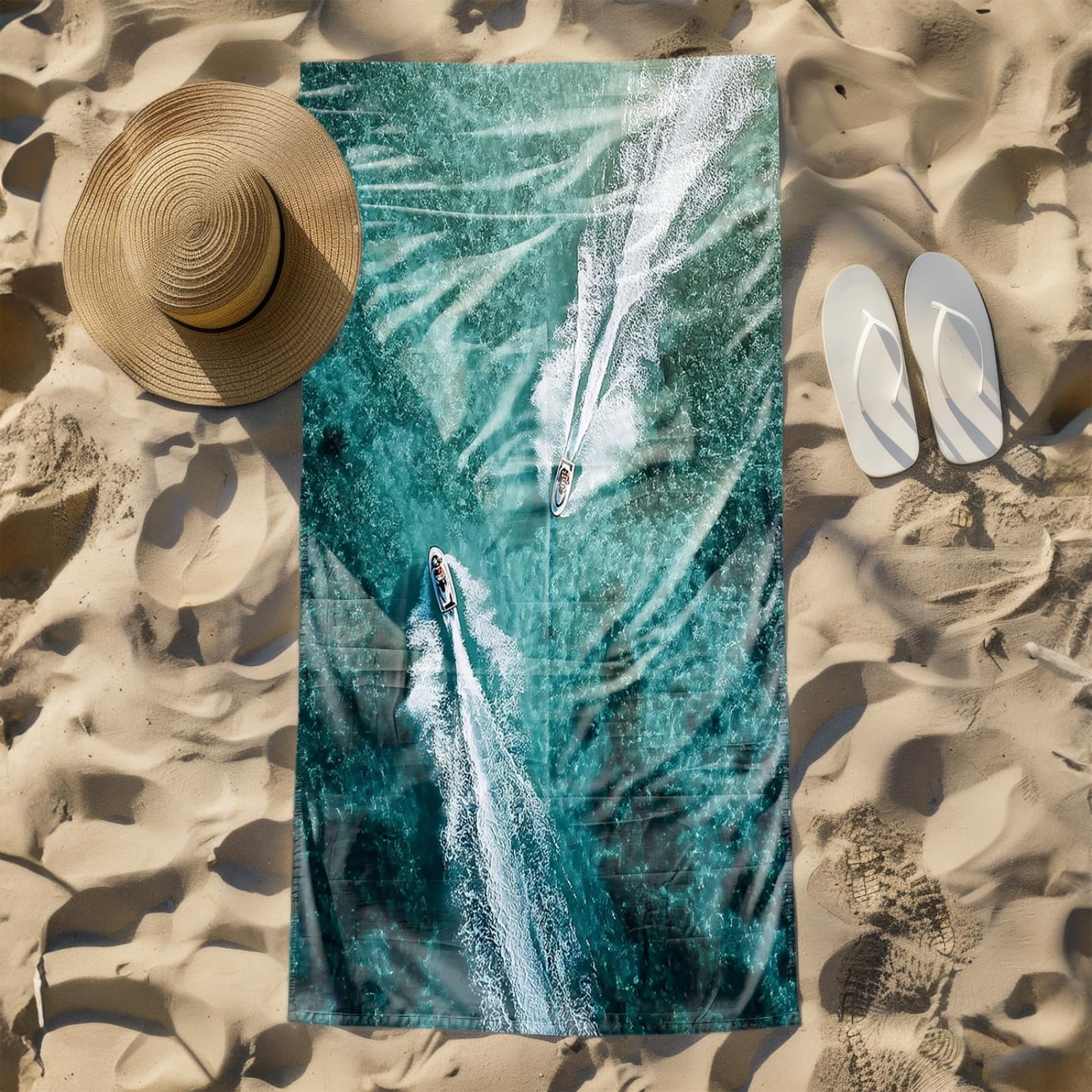 Genérico Toalla Playa 90X180 Buque Mar Verde Profundo Grande Toallas de Playa Microfibra Ligera Secado Rápido Sin Arena para Mujer Hombre Viajes Vacaciones Natación Camping