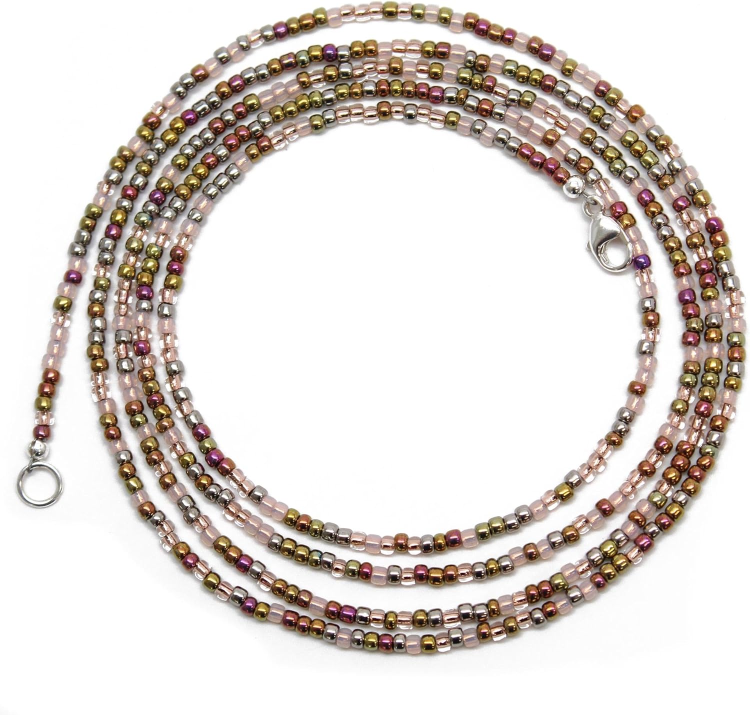 Handmade Pink Gold Seed Bead Necklace, Thin 1.5mm Single Strand