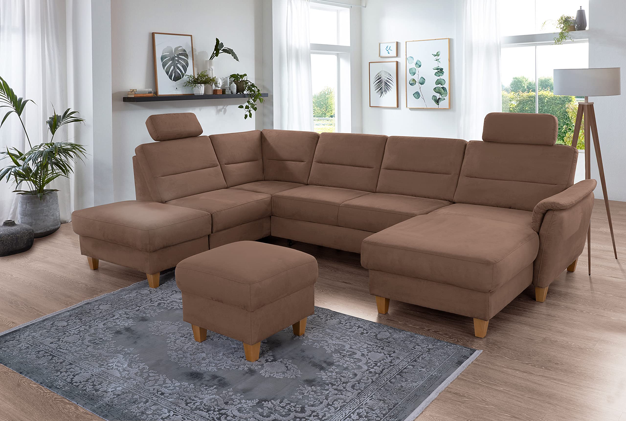 CAVADORE Wohnlandschaft Palera / Federkern-Sofa in U-Form im Landhausstil / 314 x 89 x 212 / Mikrofaser in Lederoptik, Dunkelgrau