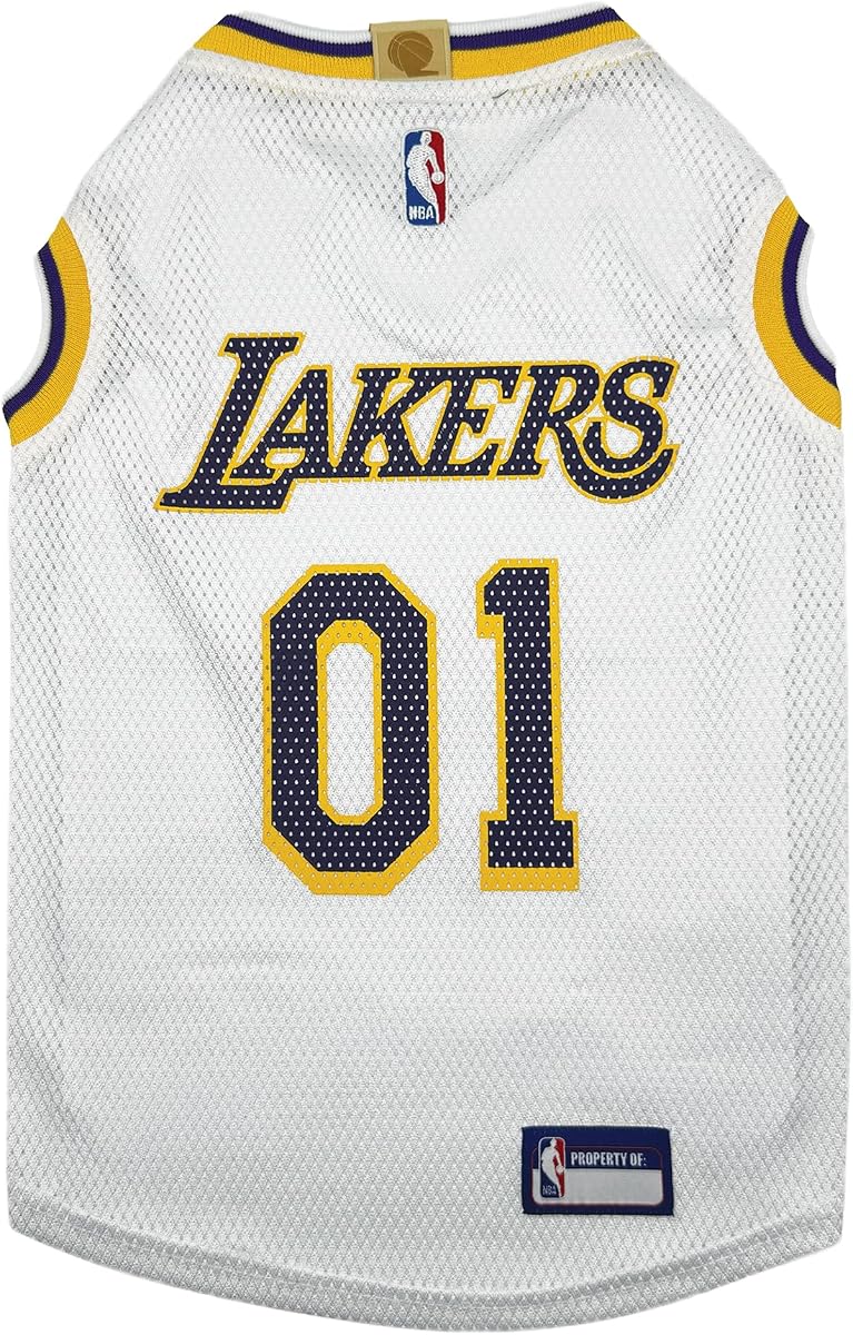 Pets First Official NBA L.A. Lakers Road Jersey for Dogs & Cats in Team Color. Comfortable Stretchable Material, Size Large - Stylish Dog Basketball Jersey for Your Furry Fan