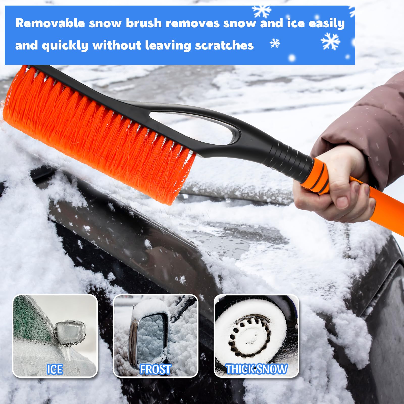 Uiifan 6 Pcs 24" Snow Brush and Ice Scrapers for Car Windshield Windows Detachable No Scratch Scraper for Ice and Snow Removal Winter with Foam Grip Trucks SUVs (Red,Blue,Green)