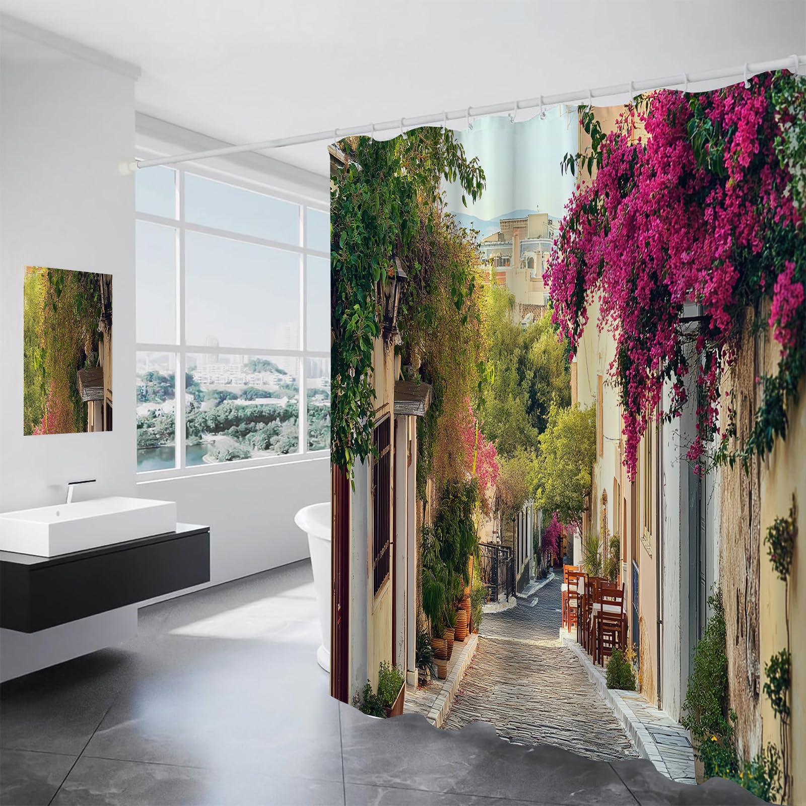 Shower curtain bougainvilliers rideaux imperméable salle bain 180x200 avec 12 crochets
