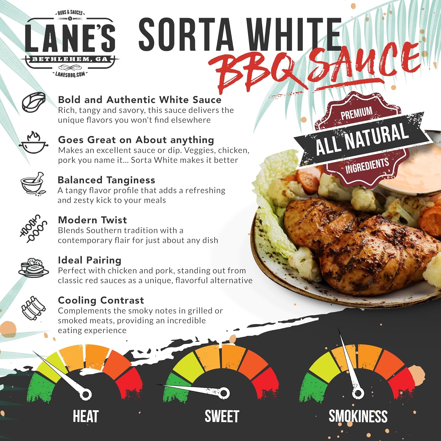 Lane's Sorta White BBQ Sauce, Award Winning Chicken Dipping Sauce, Goes Well With Beef, Meat & Burger Sauce, Made in USA Alabama White Sauce, 13.5 Oz - Image 2