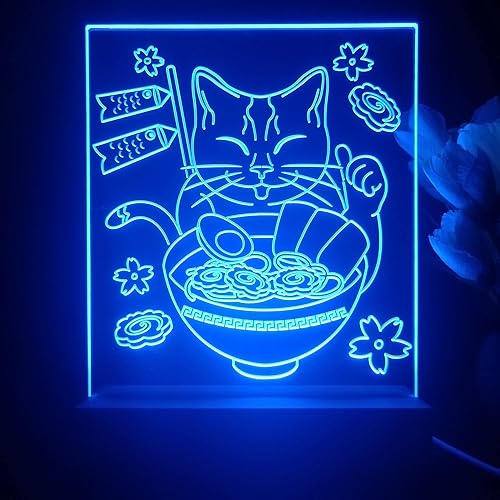 ADVPRO Japón Fideos Ramen Gato Mesa LED Neón Noche Luz y Lámpara Cambio de Color 4 Modos st5s12-j5011-c