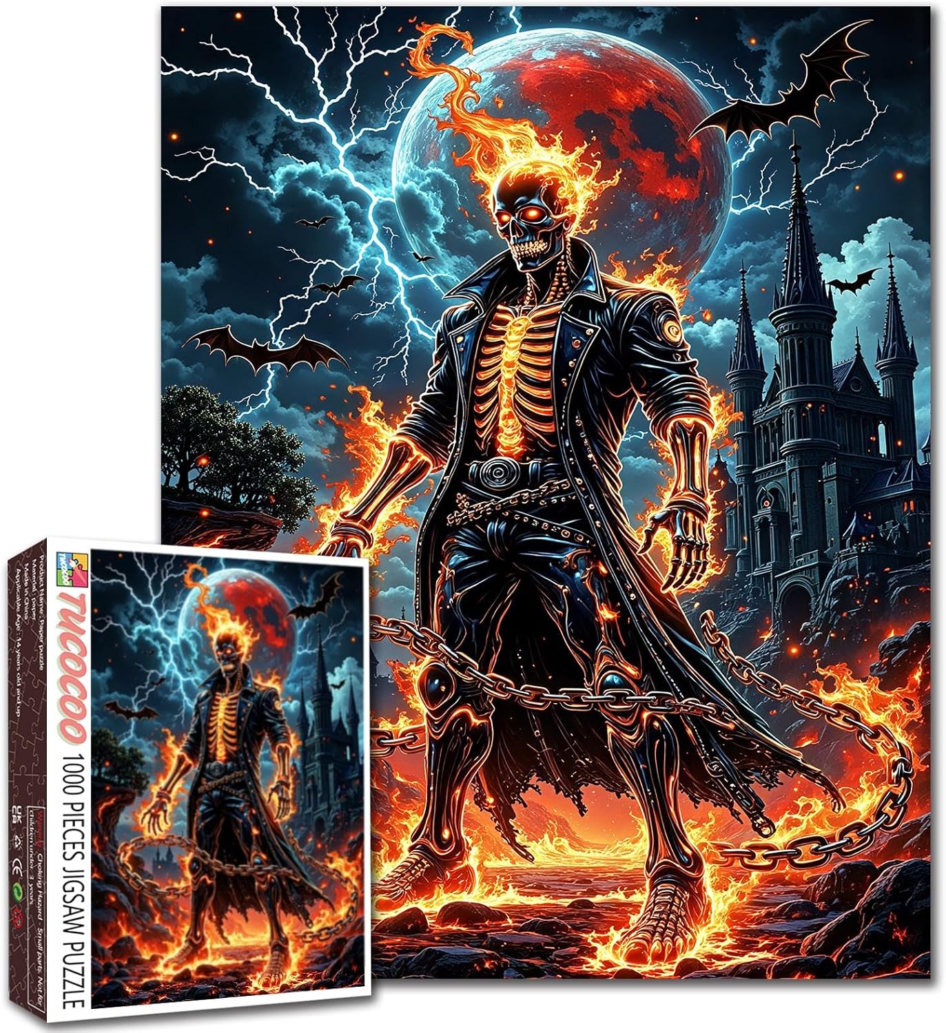 Ghost Biker 1000 Piece Jigsaw Puzzles for Adults Motorcycle Painting Jigsaw Puzzle Motor Bike Puzzles for Challenging Family Activity Plant World Art DIY Puzzle Decor Extreme Sports Gifts(Colorful)